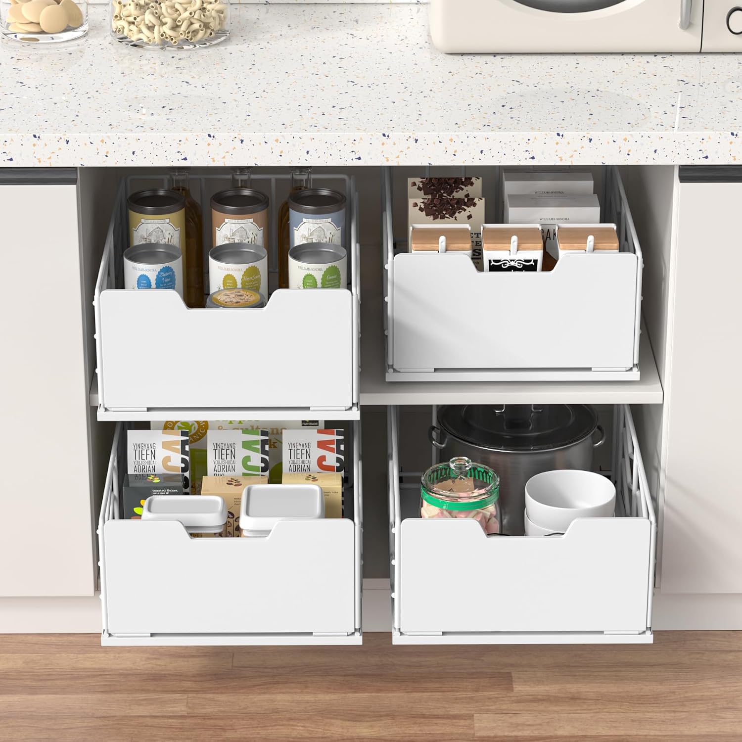 Detalle 2 de ZOINLIY 2-Pack Pull-Out Cabinet Organizer, White Metal Pantry Drawer