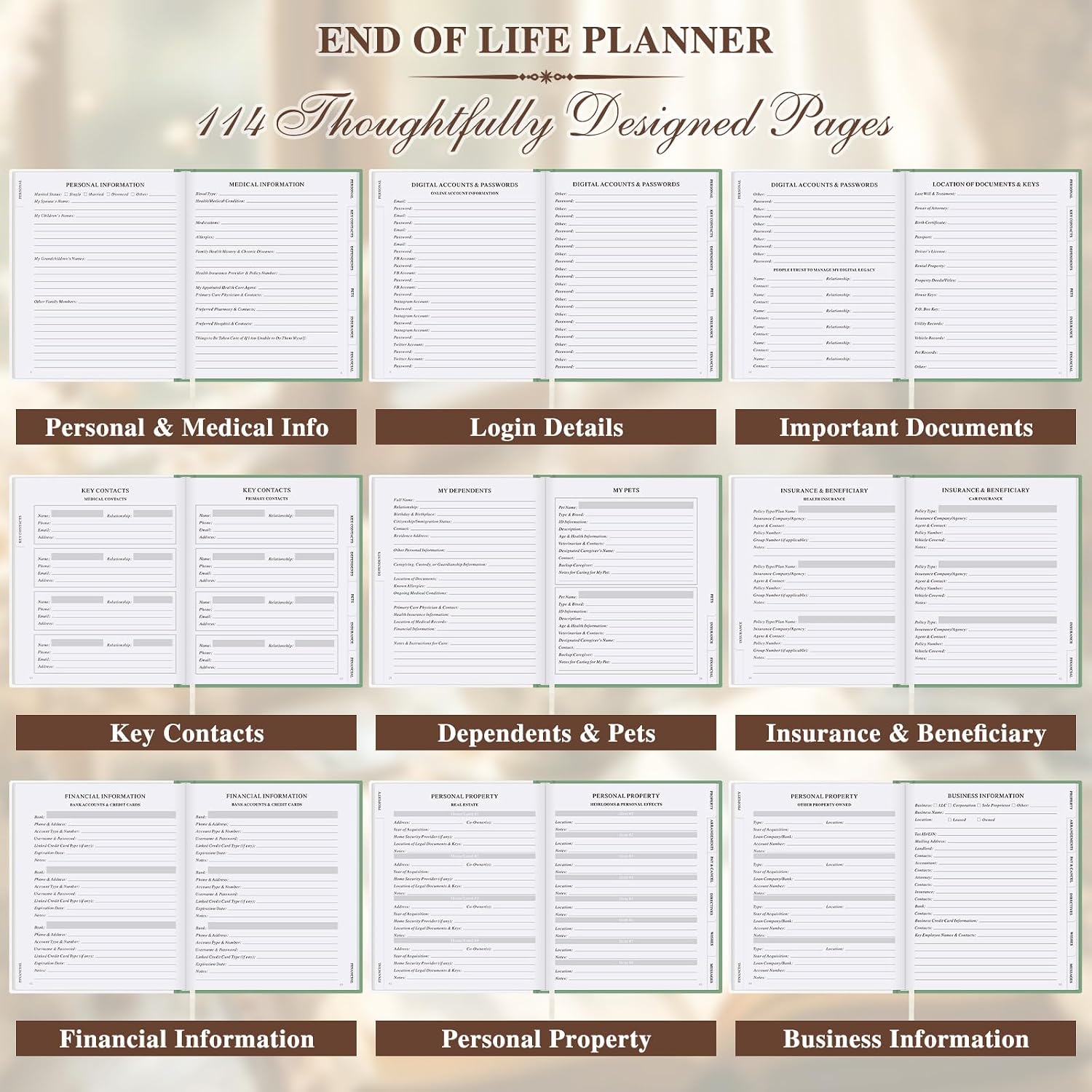 Thumbnail 3 de Lanpn End of Life Planner Death Organizer with Tabs – Leather Hardcover, Final Wishes & Estate Planning Journal