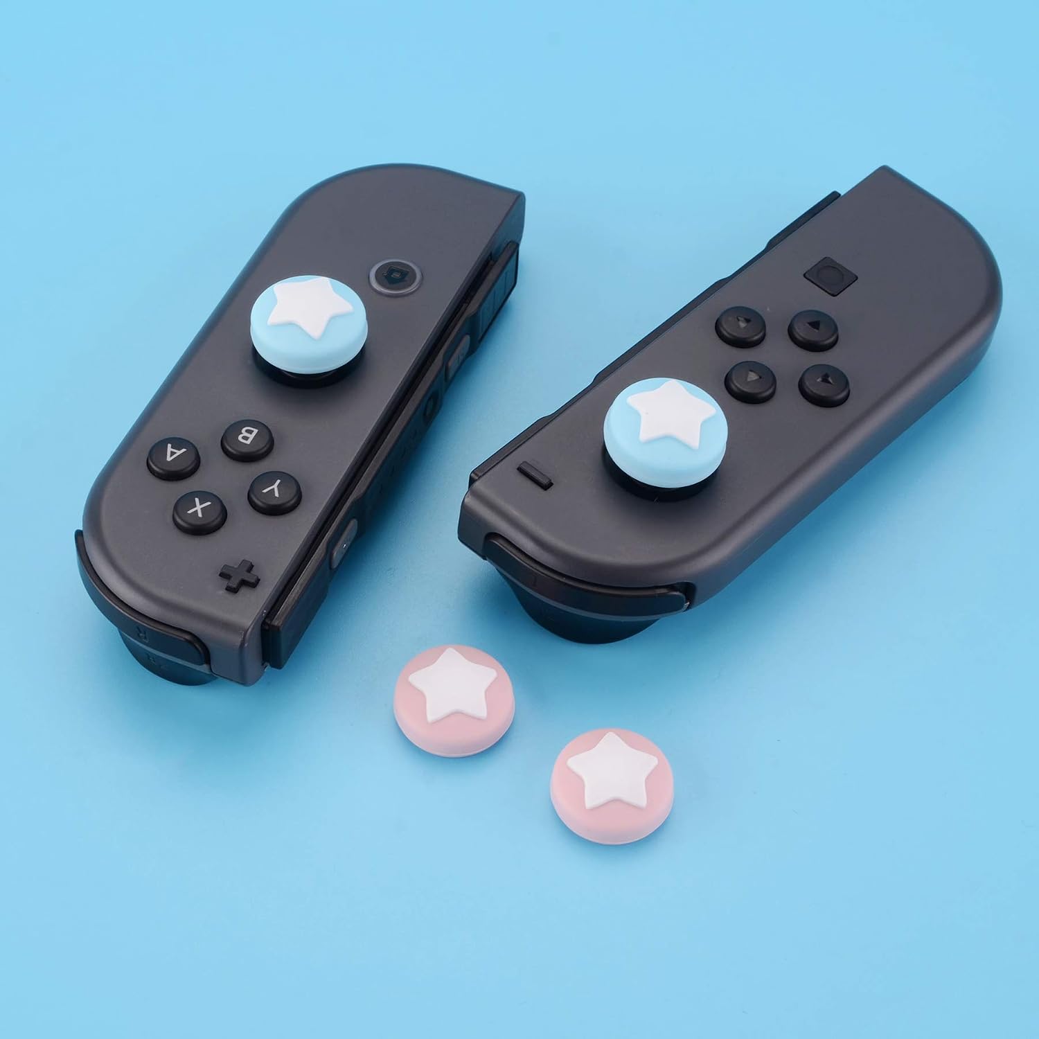 Detalle de eXtremeRate PlayVital Star Design Cute Switch Thumb Grip Caps – Cherry Blossoms Pink & Heaven Blue