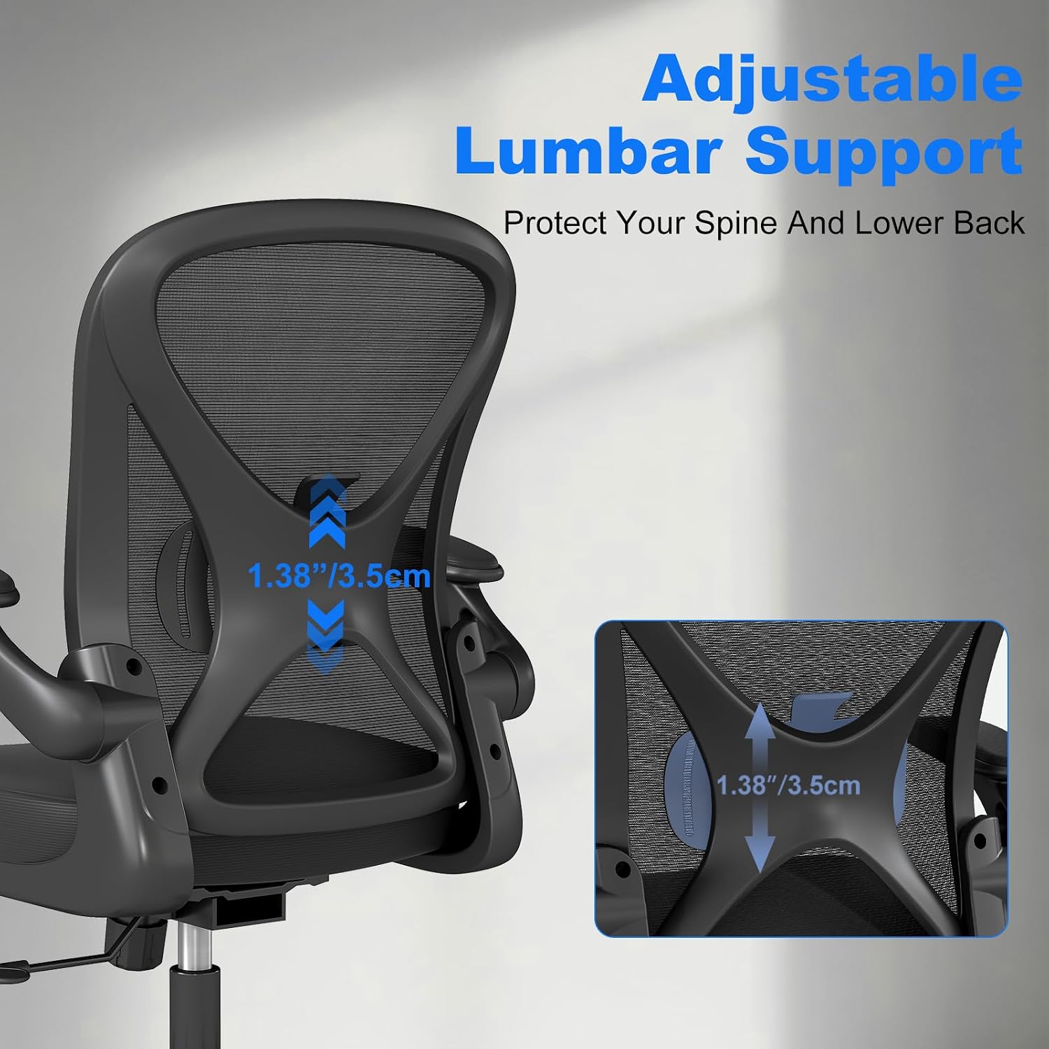 Thumbnail 4 de Keratee Ergonomic Office Chair with Adjustable Lumbar Support – 136 kg Capacity, Mesh Seat & Flip-Up Arms