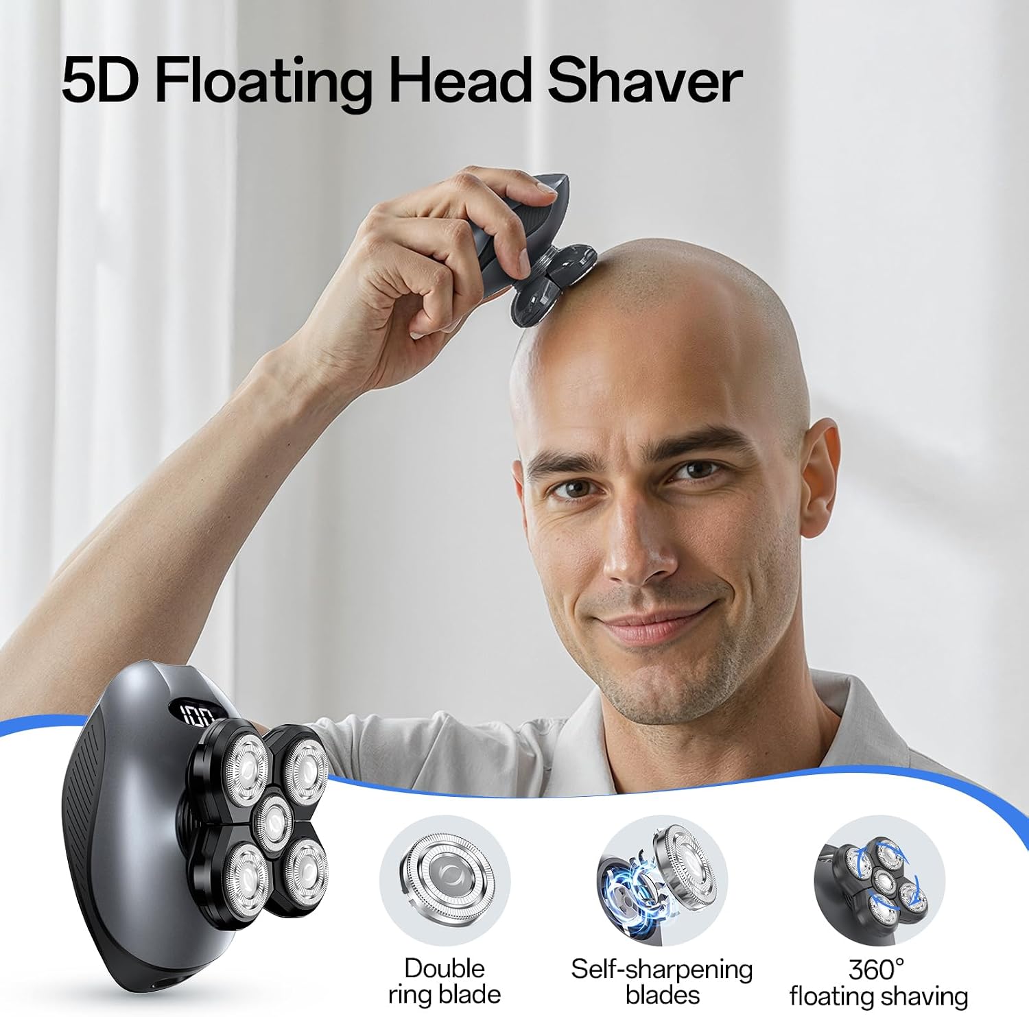Detalle 2 de Electric Razor for Men: 5-in-1 5D Floating Head Shaver Set (Golden)