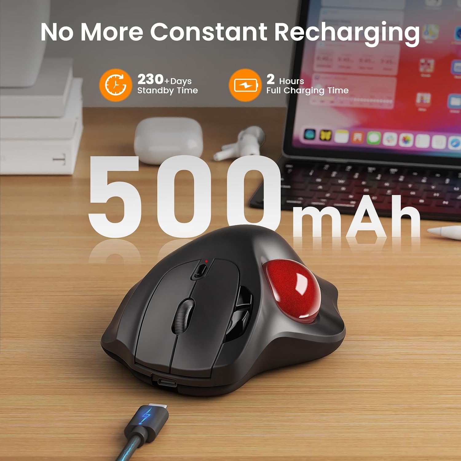 Thumbnail 5 de SABLUTE MAM2 Wireless Trackball Mouse (Rechargeable, Bluetooth + USB, for up to 3 devices)