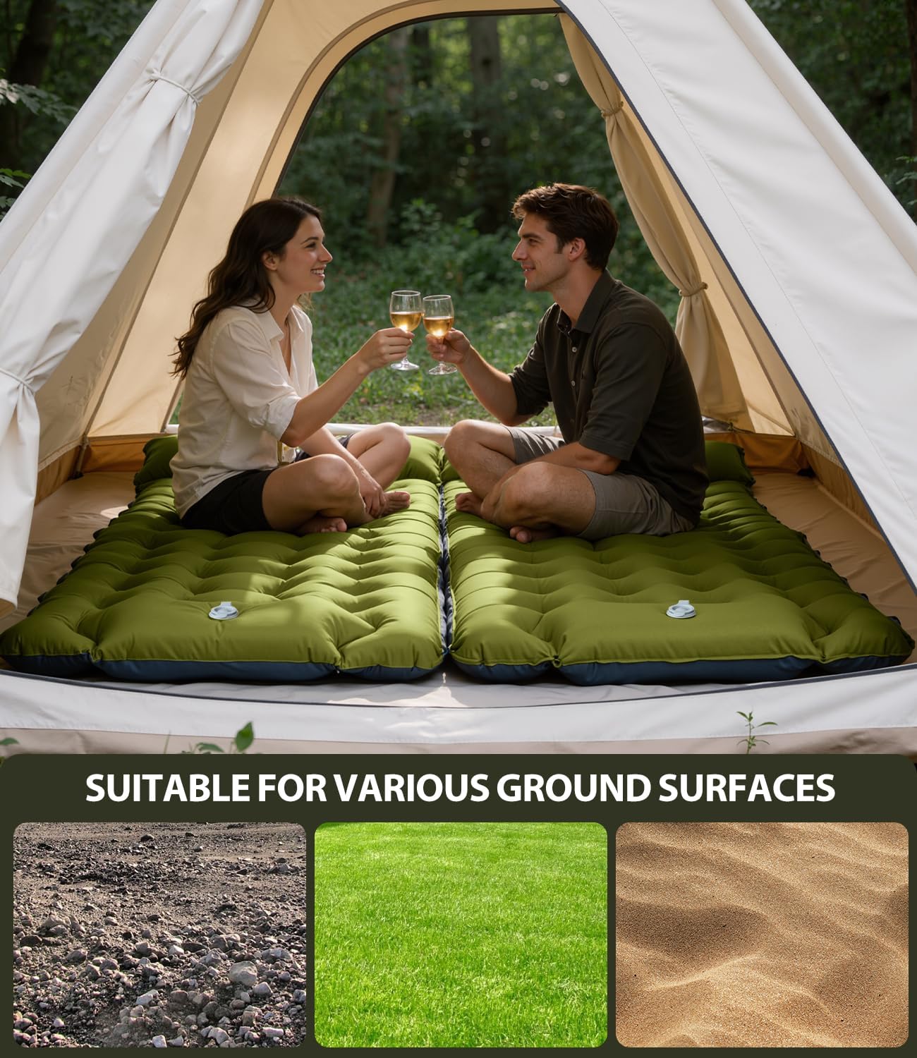 Detalle de Self-Inflating Camping Mattress Single Foot-Powered Inflation – 195 x 66 x 10 cm