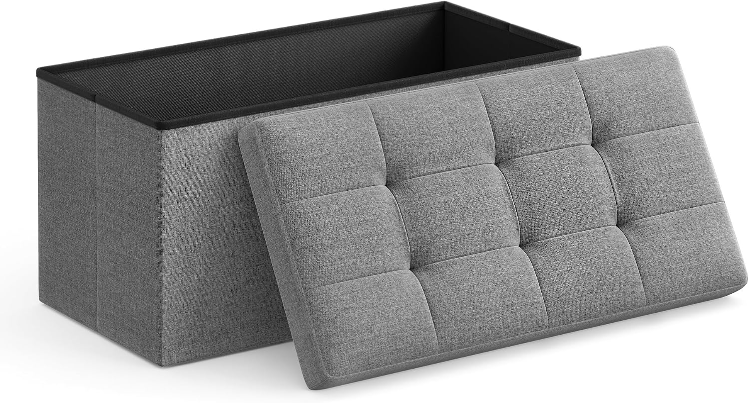 Detalle de SONGMICS Puff Almacenaje 38x76x38 cm Gris