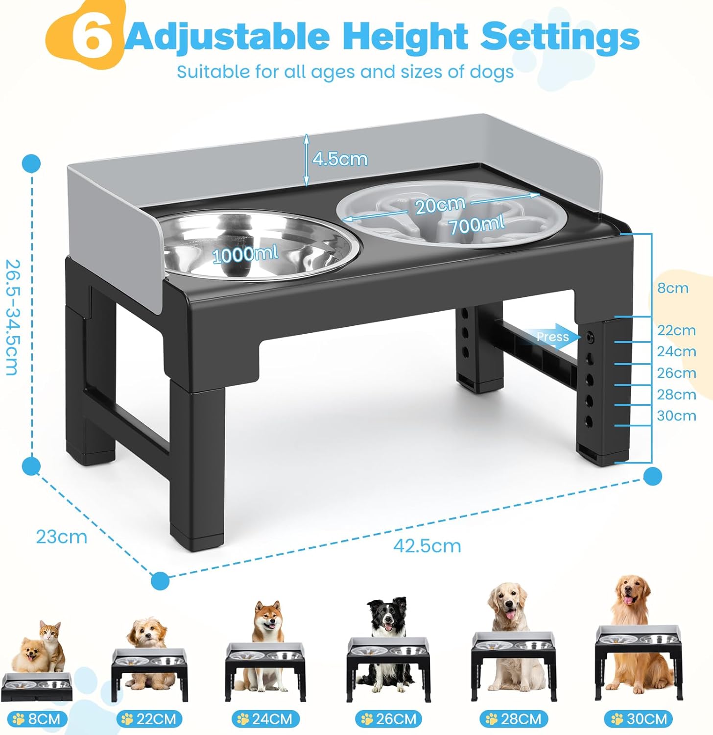 Thumbnail 2 de Zivacate Hundenapf erhöht – 6-fach höhenverstellbar, neigbar, 2 Edelstahl-Näpfe plus Fressverlangsamung