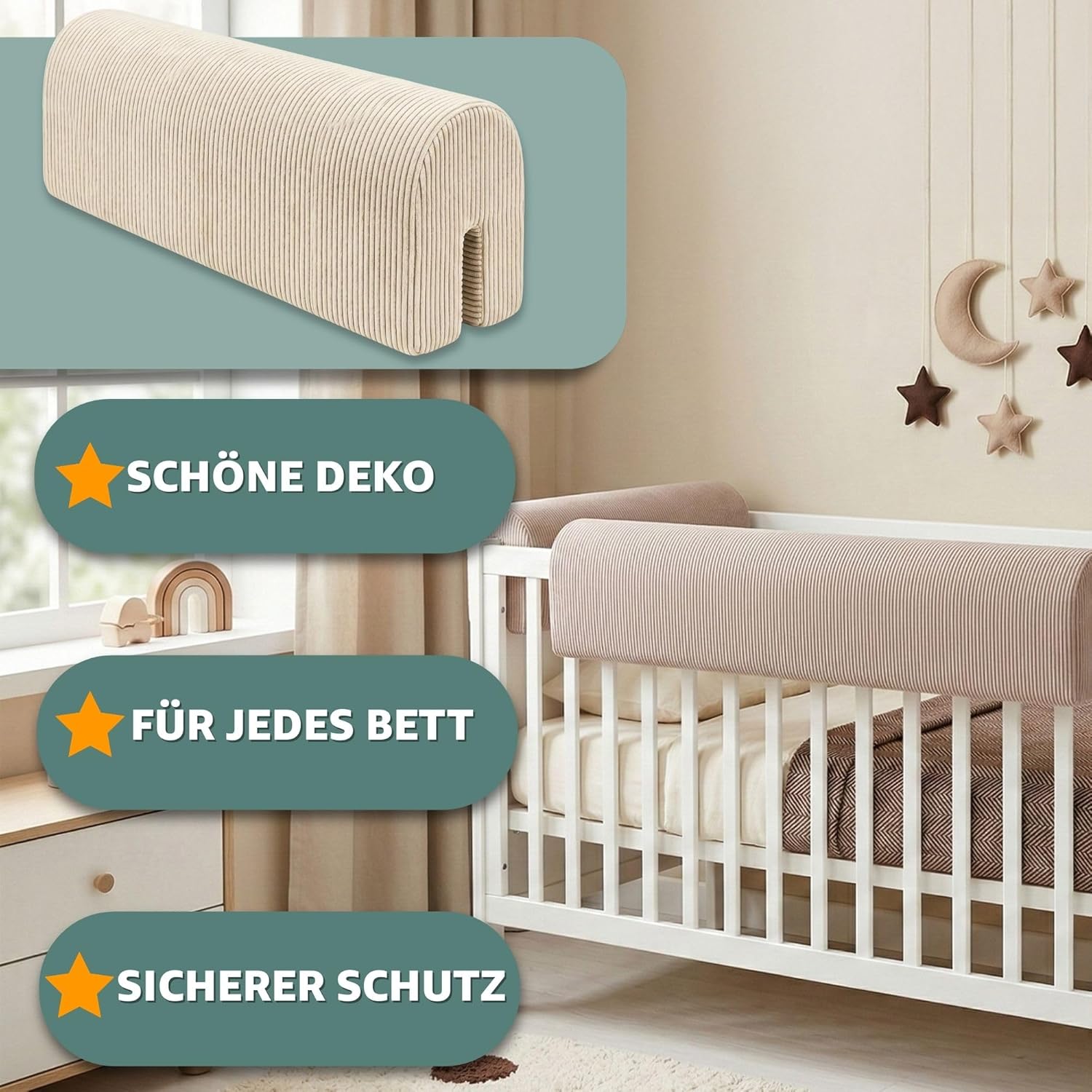 Thumbnail 4 de Totsy Baby Paracolpi lettino neonato antisoffoco 120 cm in velluto a coste beige