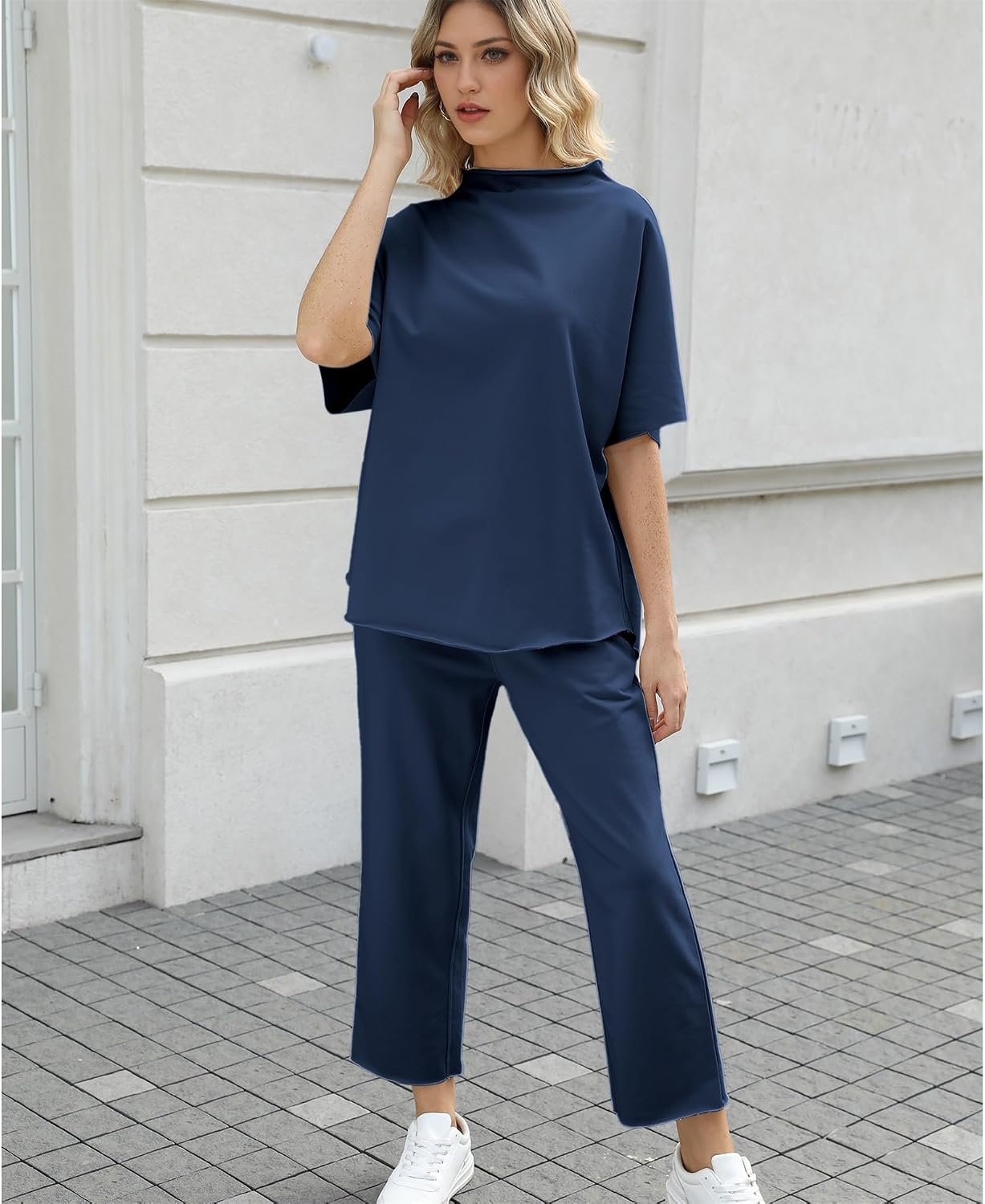 Thumbnail 4 de SeeLuNa Women's Two Piece Outfits: 3/4 Batwing Sleeve Capelet Top & Wide-Leg Pants Lounge Set