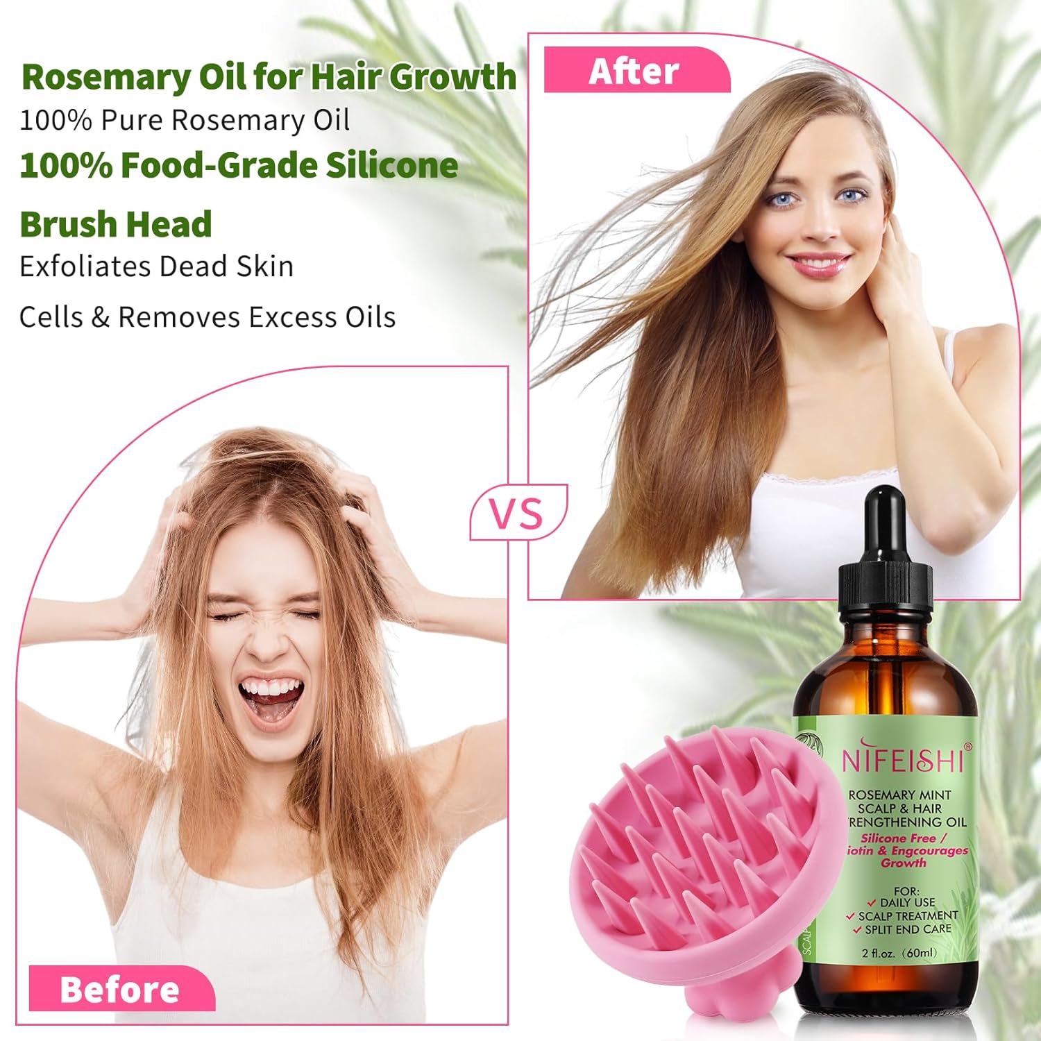 Detalle 2 de Rosmarinöl Haare – 60 ml mit Kopfhautmassage und vielseitigem Einsatz für Haare, Augenbrauen und Wimpern