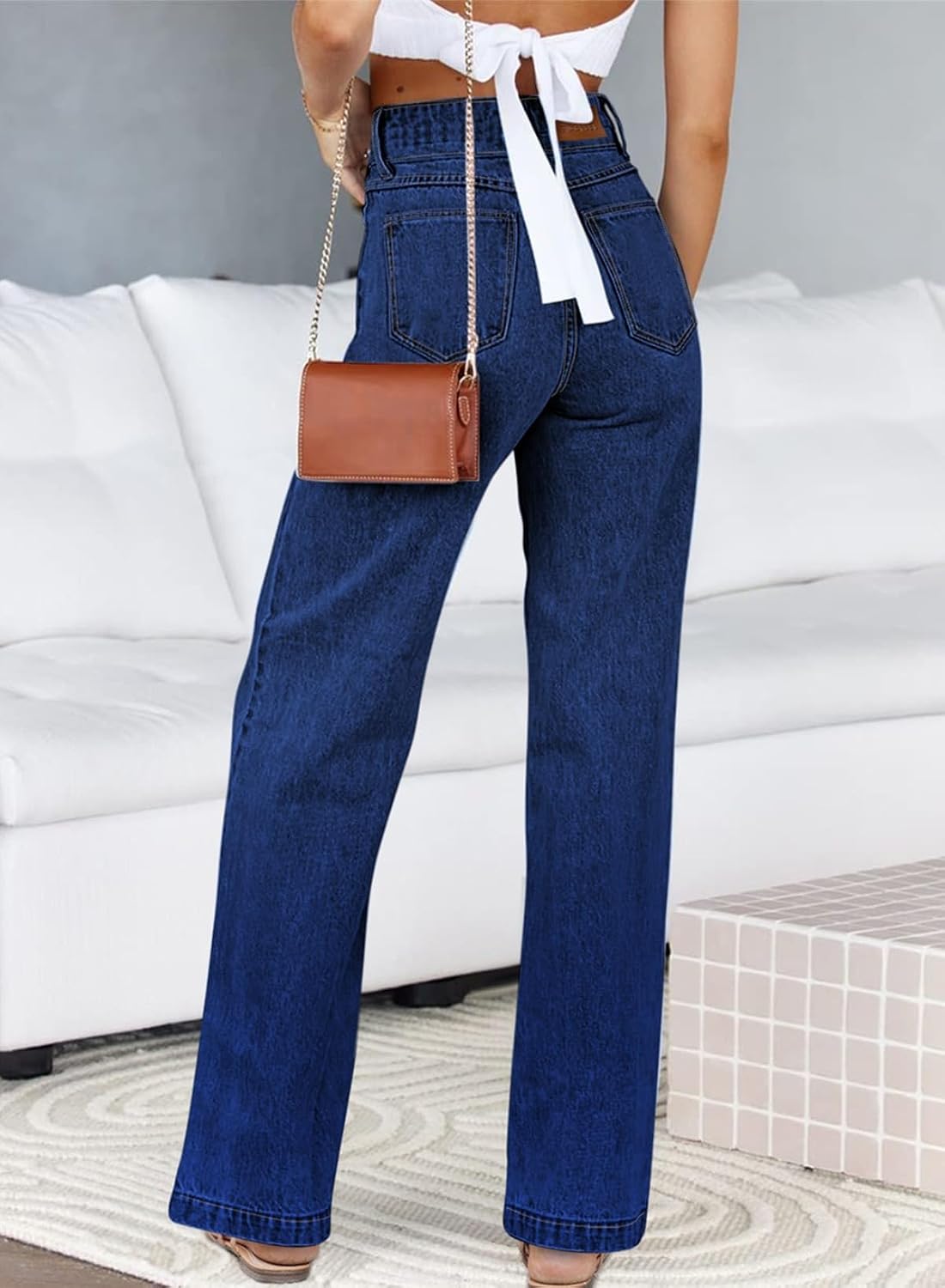 Detalle 2 de SIDEFEEL Women's High-Waisted Jeans, Soft Stretch Denim, Dual-Button Closure