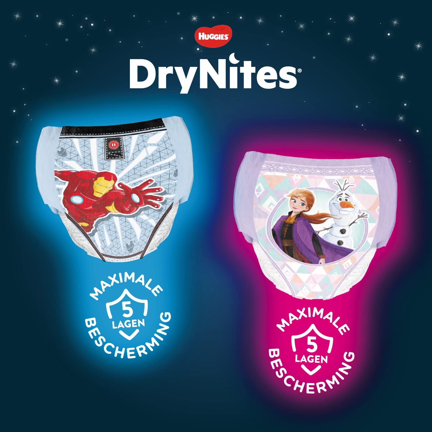 Detalle de Huggies DryNites 4-7 ans Garçon (17-30 kg) – Culottes de nuit absorbantes Marvel, Lot de 64