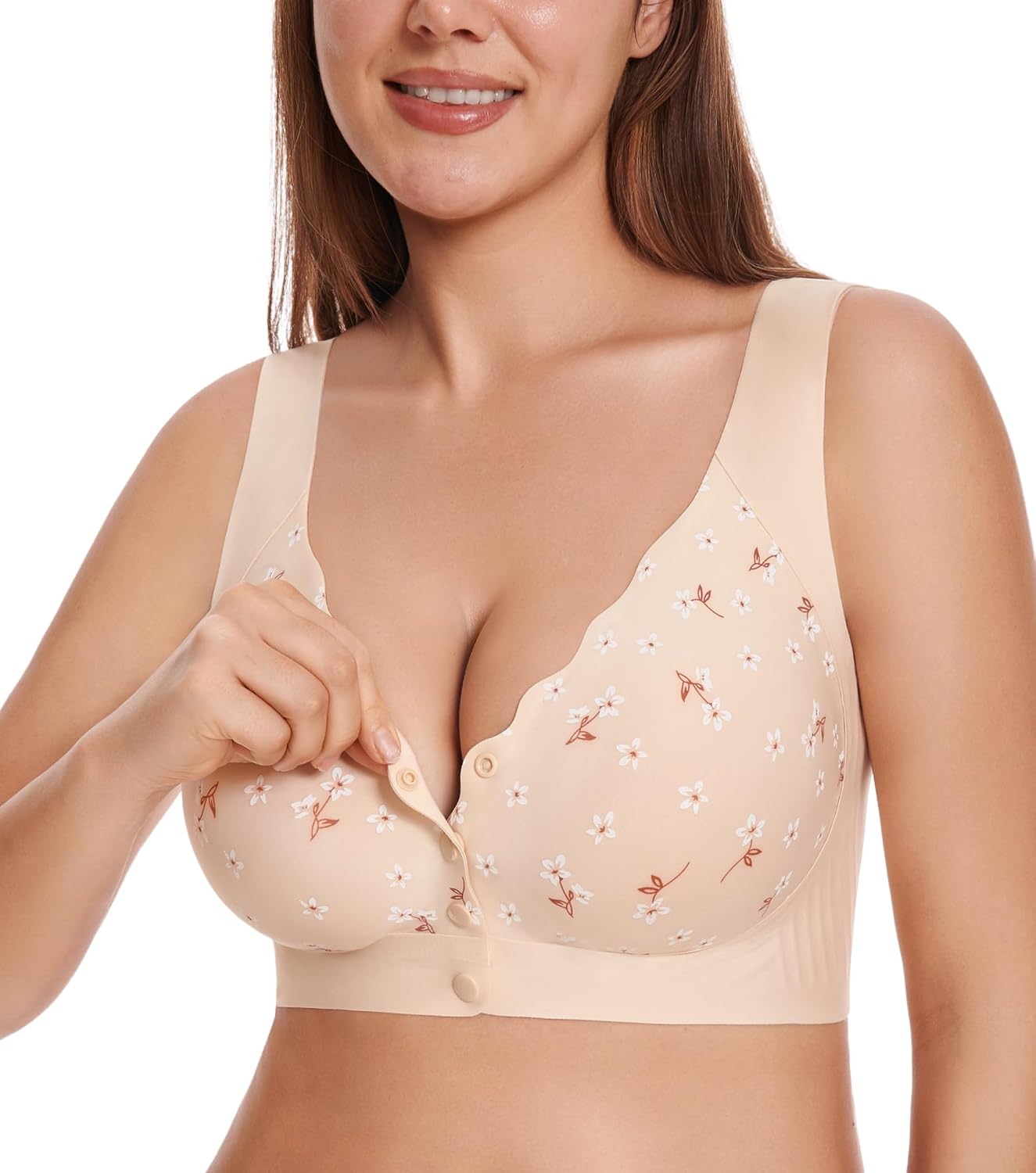 Detalle de Angelhood Daisy Front-Closure Wireless Bra, Seamless Full Coverage