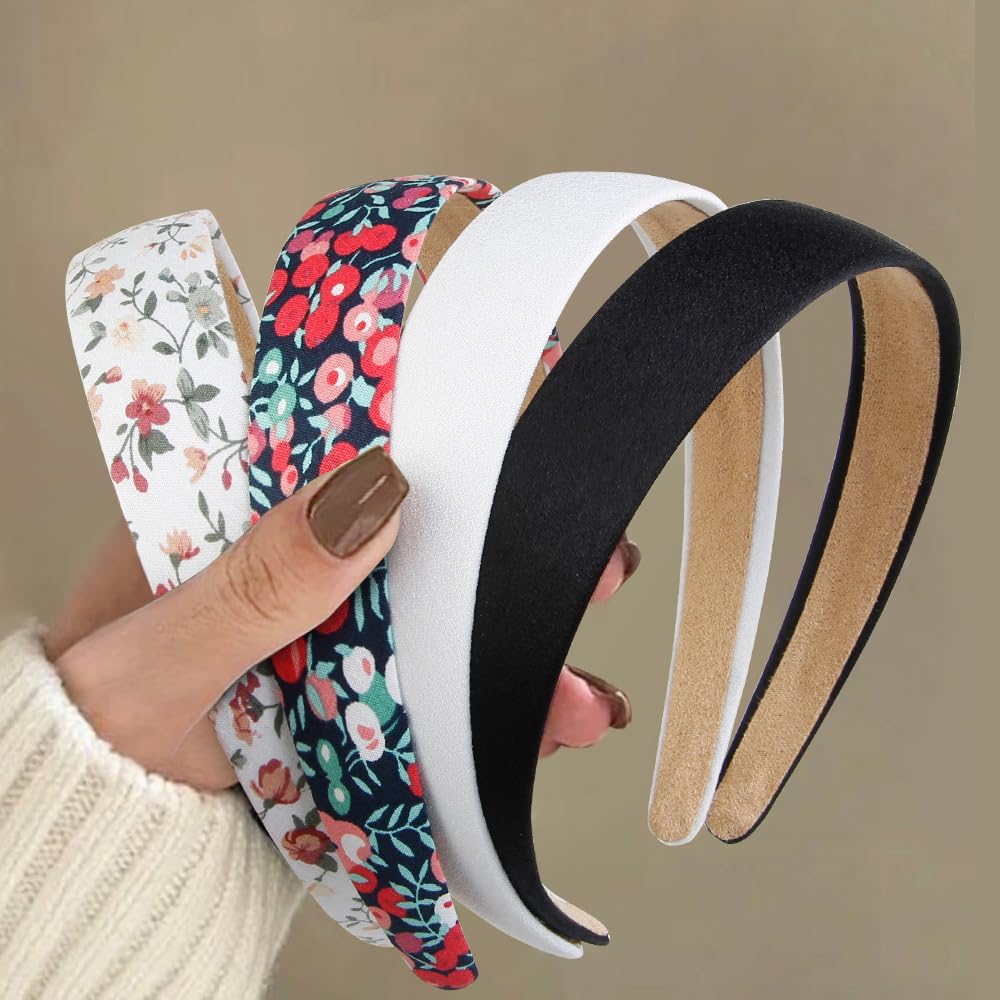 Detalle de Huachi 4-Piece Women's Headband Set, 1-Inch Wide Elastic Hairbands