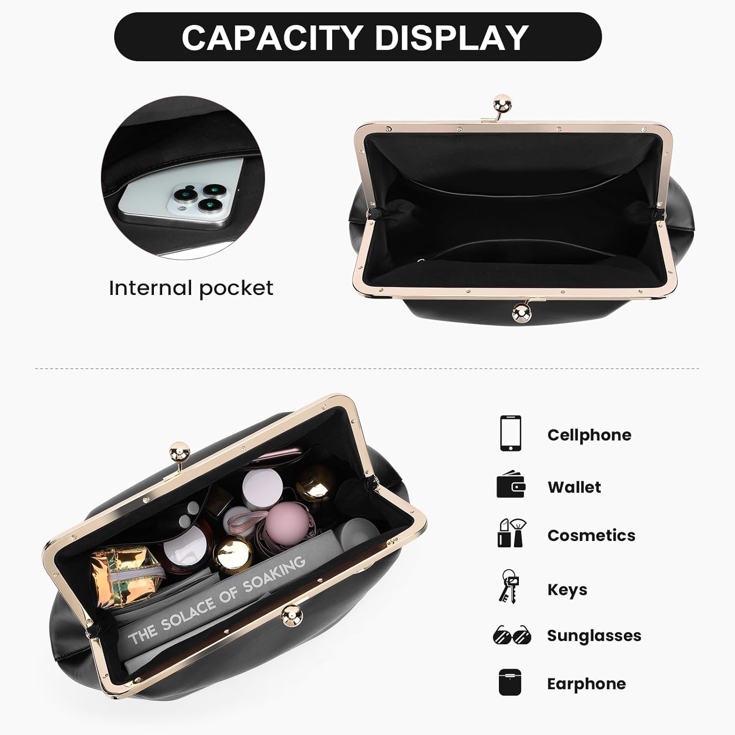 Thumbnail 4 de CATSEA Large Women's Kiss Lock Bag PU Medium Top Handle Handbag