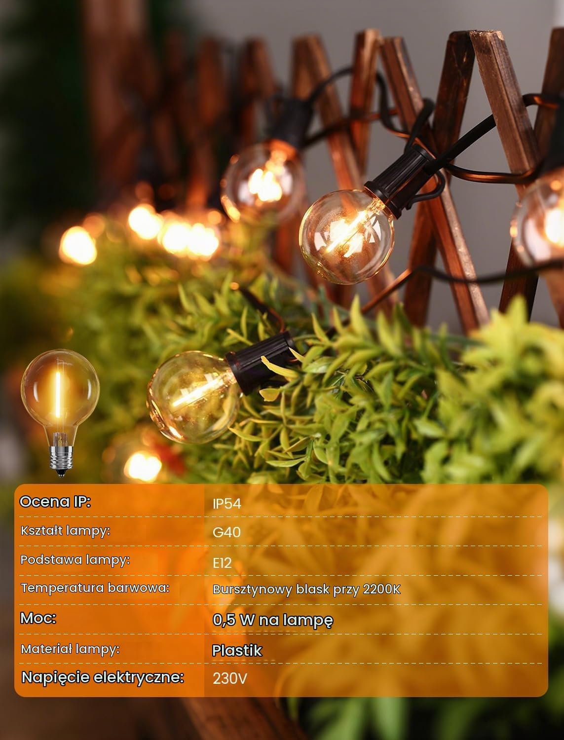 Thumbnail 6 de Torkase GLS-20J2P – girlanda LED G40 8,6 m, 12+1 żarówek, IP54