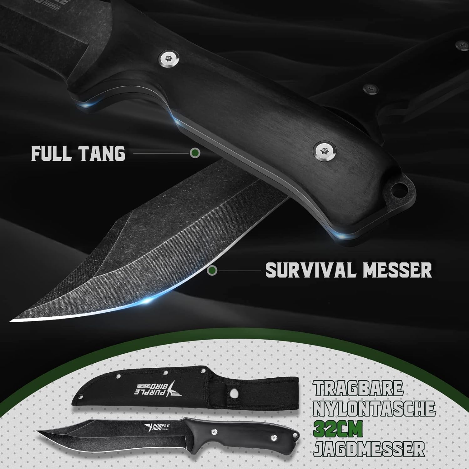 Thumbnail 2 de PURPLEBIRD Camping Axt Outdoor Messer Set – 2-teiliges Feststehendes Messer- und Axt-Set mit Nylonscheide und Geschenkbox