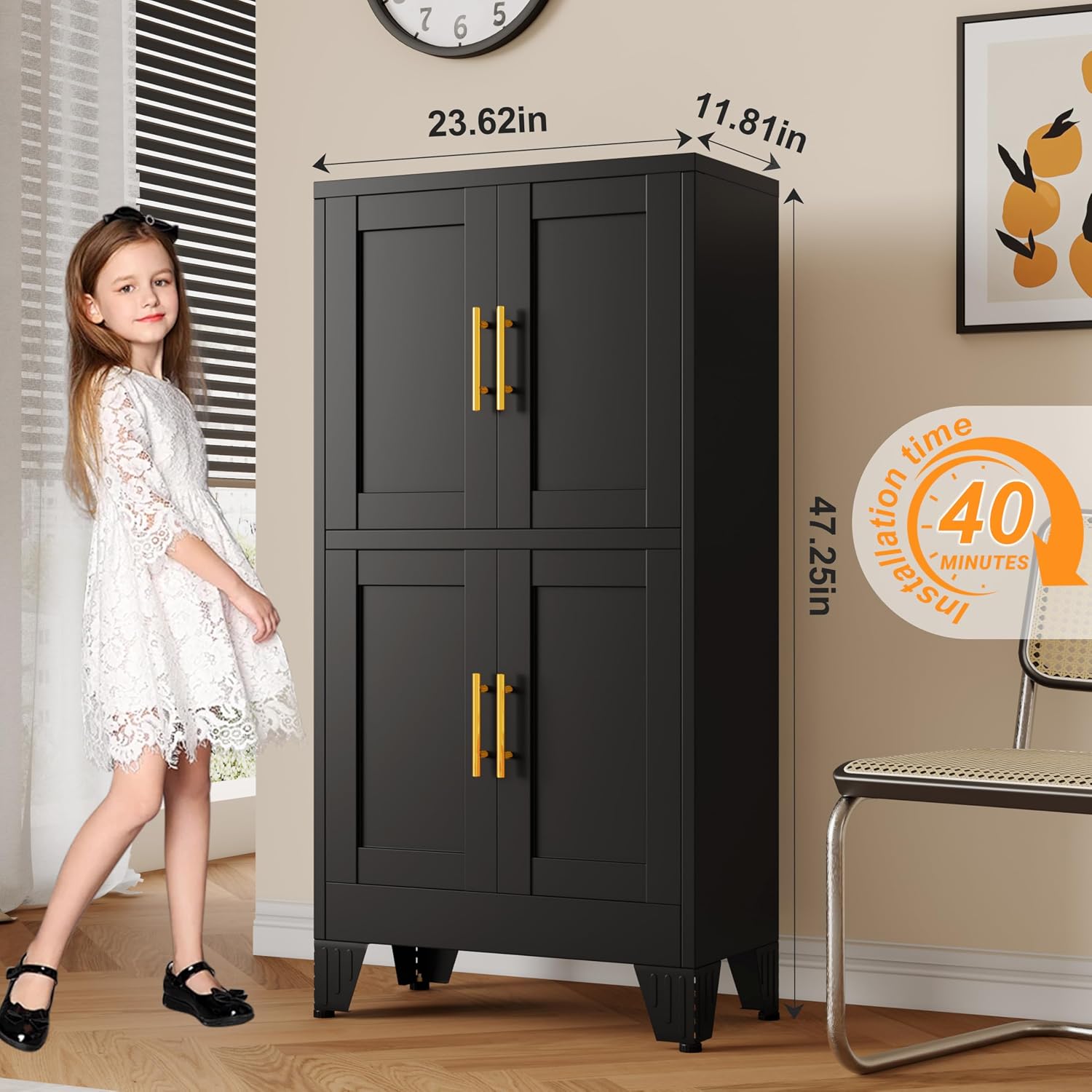 Thumbnail 2 de GAIOUS 4D-Black Metal Pantry Cabinet with Acrylic Doors and Adjustable Shelves