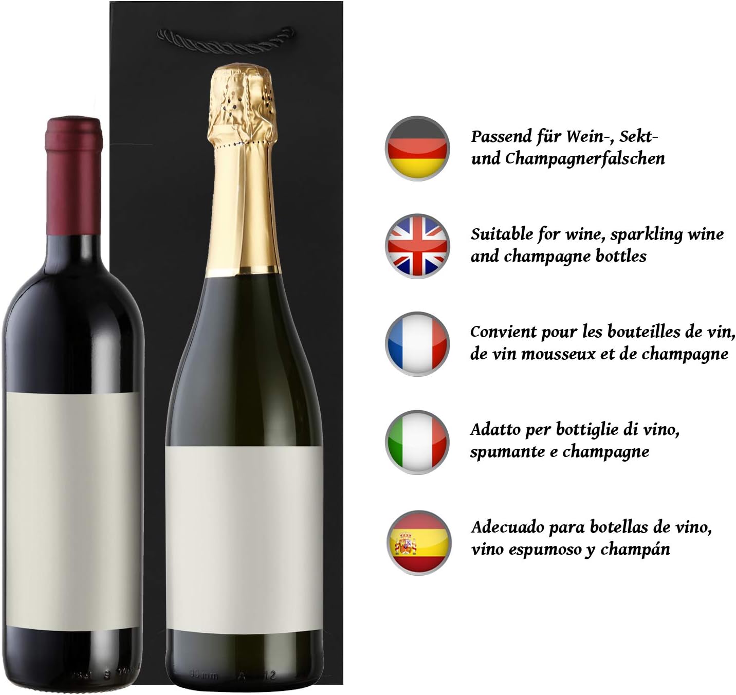 Detalle de DonDon 10 Flaschentüten Geschenktüten für Weingeschenke – robustes Papptaschen-Set für Wein, Prosecco und Champagner