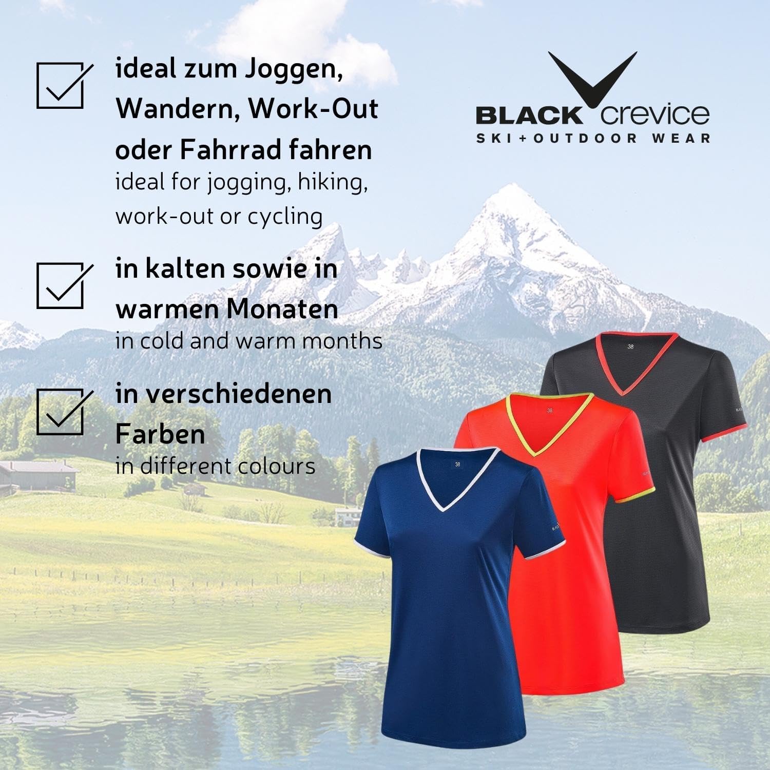 Thumbnail 4 de Black Crevice Maglietta Sportiva da Donna – 100% Poliestere, traspirante e quick dry