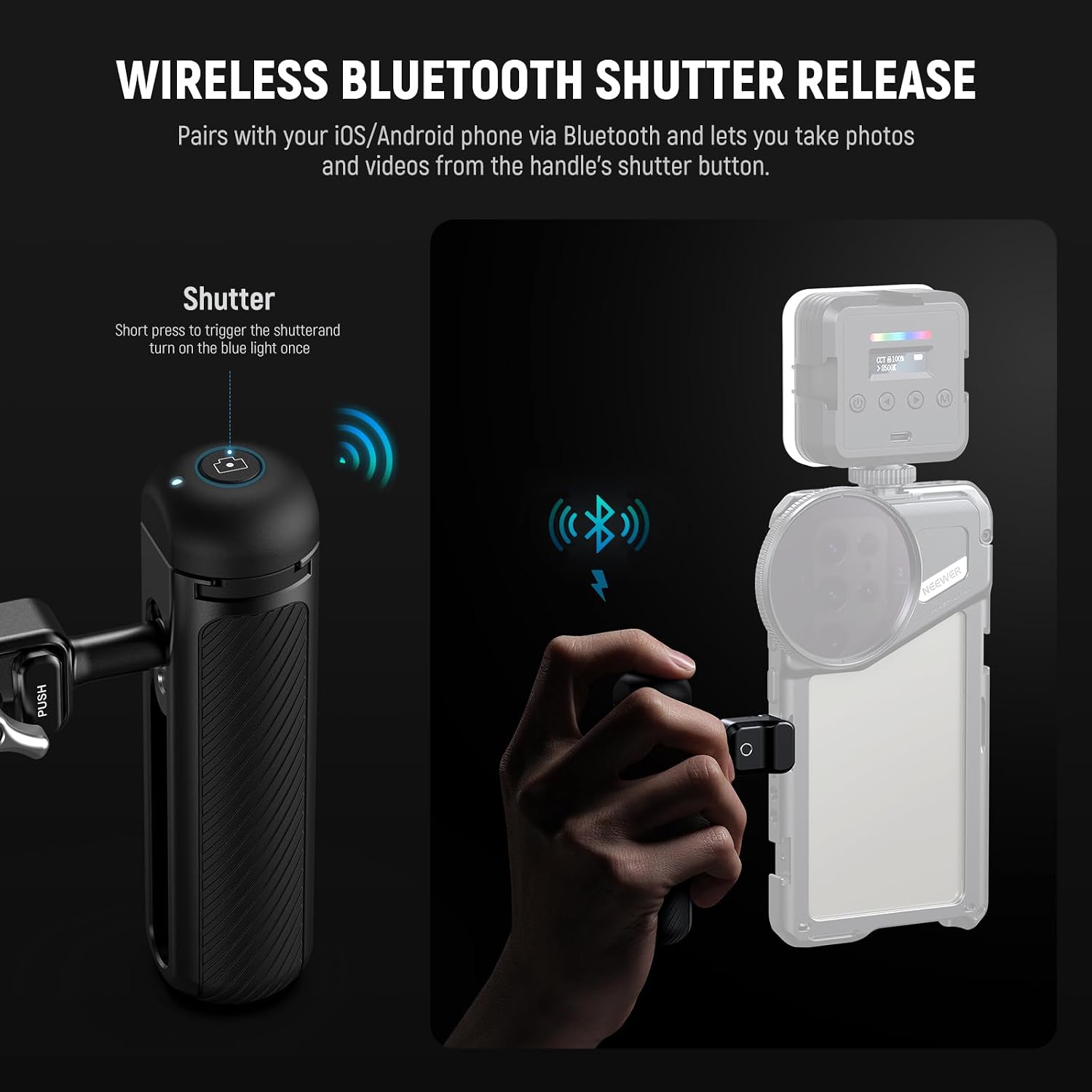 Detalle de Neewer PA045E Side Handle with Bluetooth Remote Shutter for 2nd Gen Phone Cages