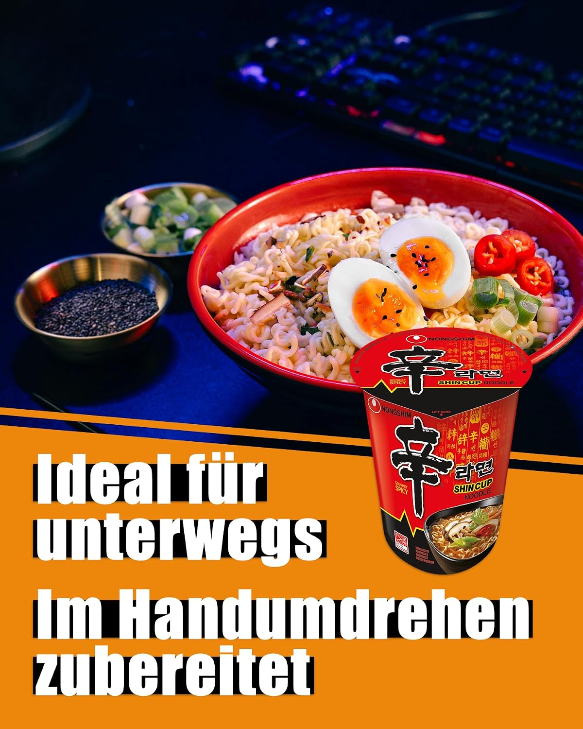 Detalle 2 de Nong Shim Instantnudeln Shin Ramyun – Koreanische Cup-Suppe scharf (6er Vorteilspack á 68 g)