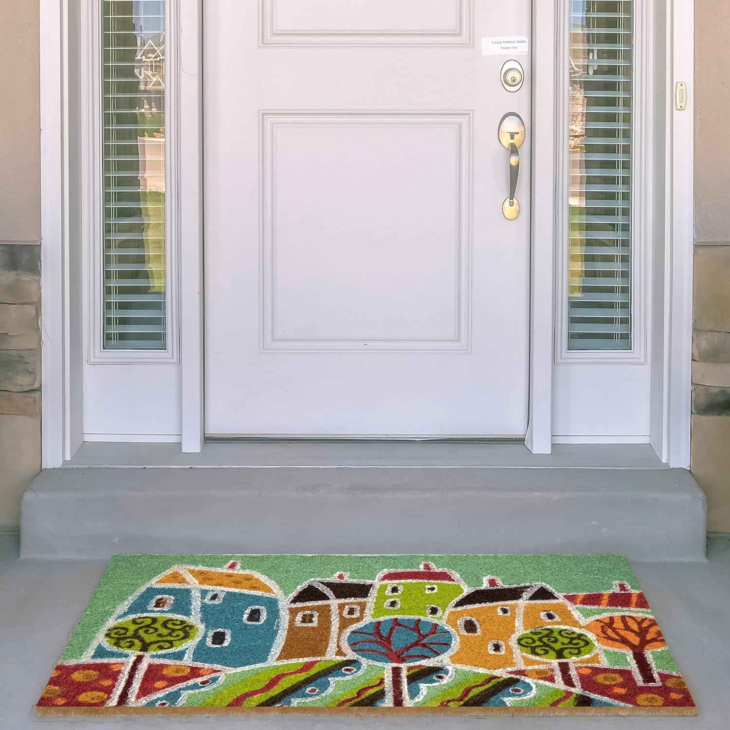 Thumbnail 1 de Baroni Home Zerbino da esterno in cocco con base PVC antiscivolo dipinto a mano, Paesaggio 5 (70x40x2 cm)