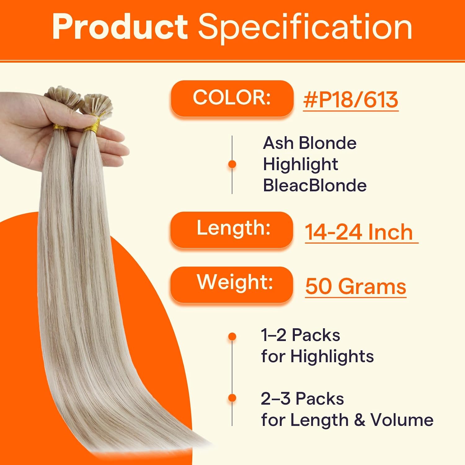 Detalle 2 de Full Shine Keratin Tip Hair Extensions 24 Inch