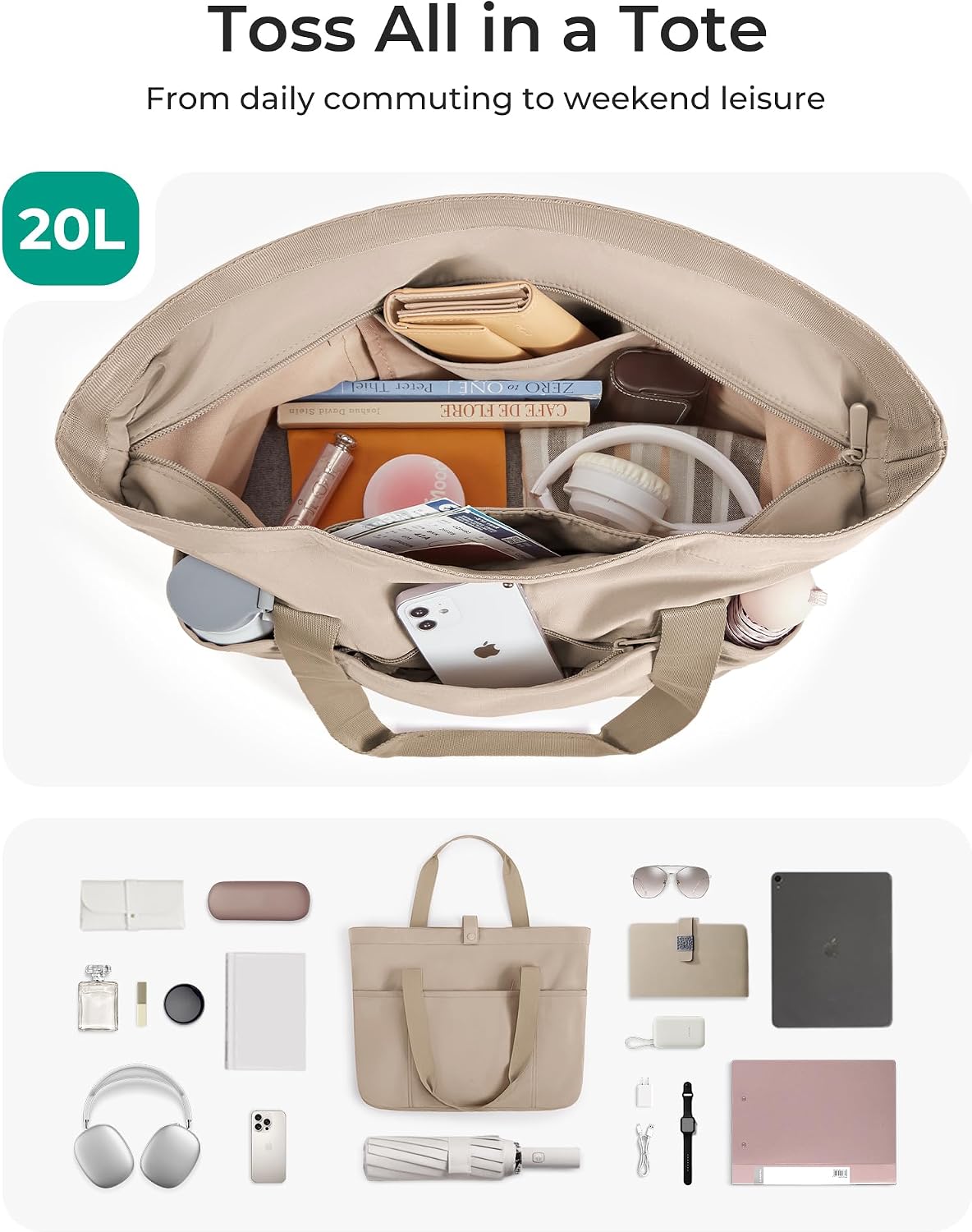 Detalle 2 de bagsmart Large Foldable Tote Bag for Women