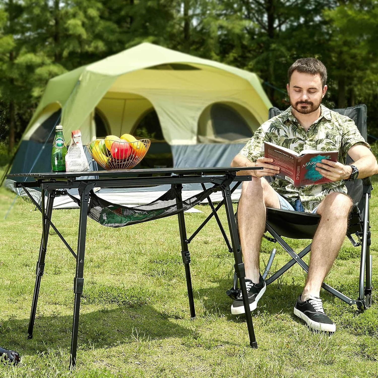Detalle de Portal faltbarer Campingtisch mit höhenverstellbaren 4 Beinen (Aluminium) 90 x 53 cm für bis zu 4 Personen