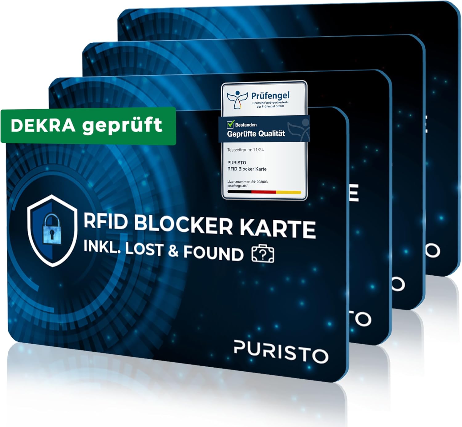 Detalle de PURISTO® RFID Blocker Karte (4er Set) – 2in1 inkl. Lost & Found Service, DEKRA geprüft