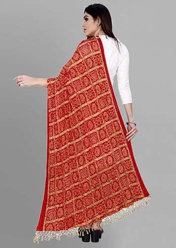 Thumbnail 1 de TRENDMALLS Women's Bandhej Chinon Silk Scarf (D01-Red)