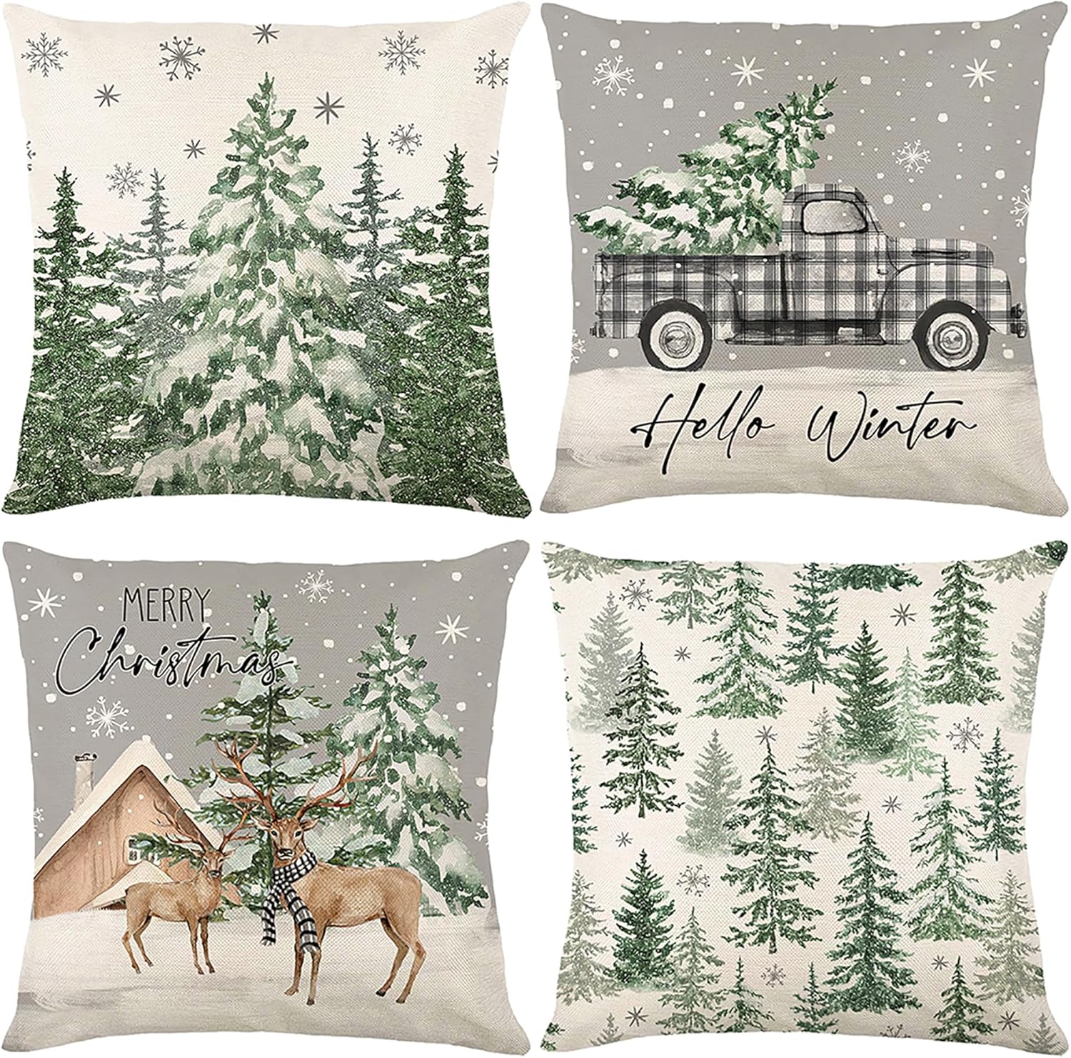 Ni-JASW Christmas Pillow Covers, 18x18 inch, Set of 4 ⚡