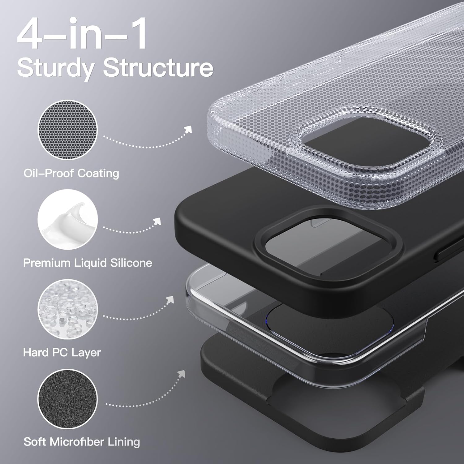 Detalle de JETech silikonskal för iPhone 15 Pro Max, svart med mikrofiberfoder