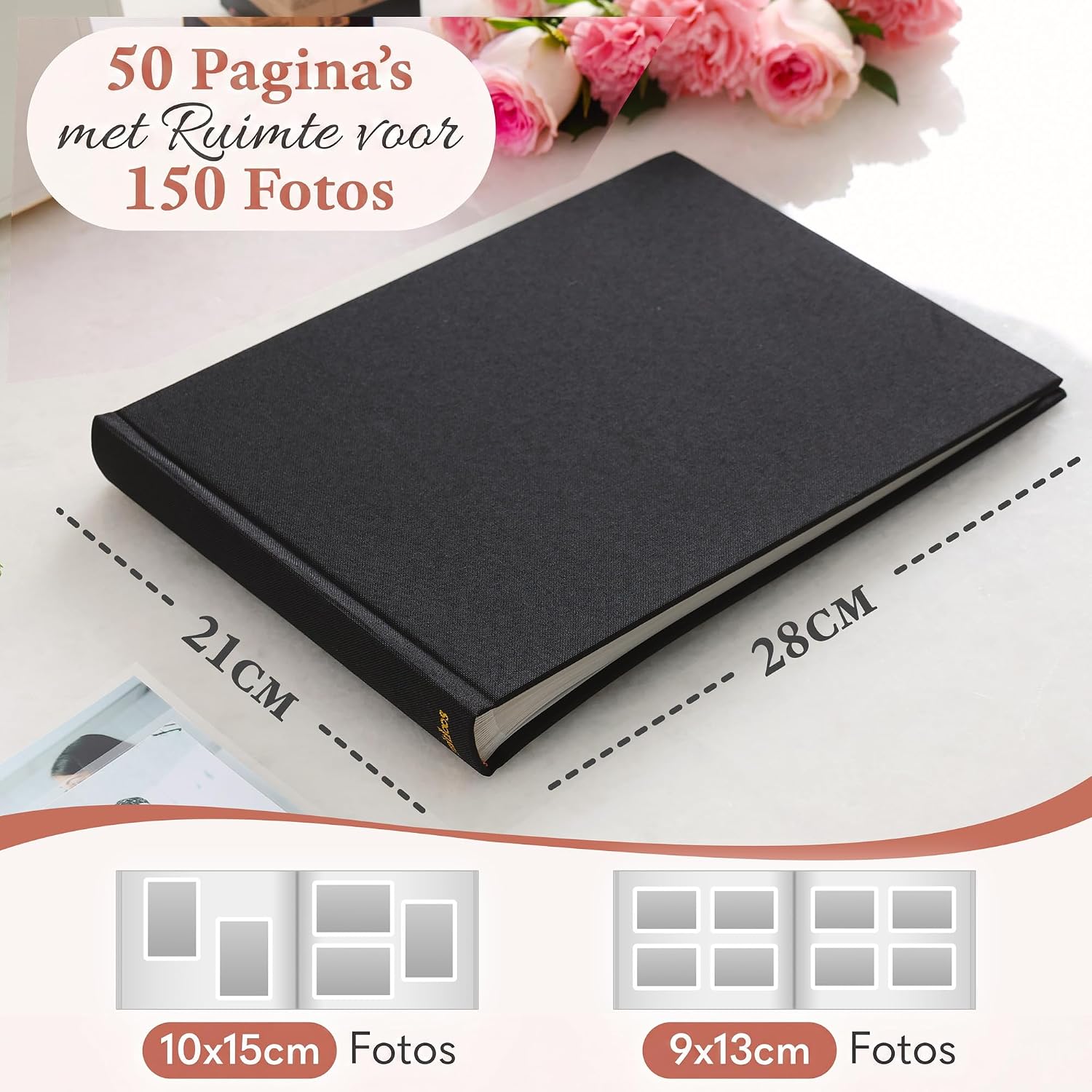 Detalle 2 de Zeitloos Fotoalbum om in te plakken, zwart linnen, 50 pagina's