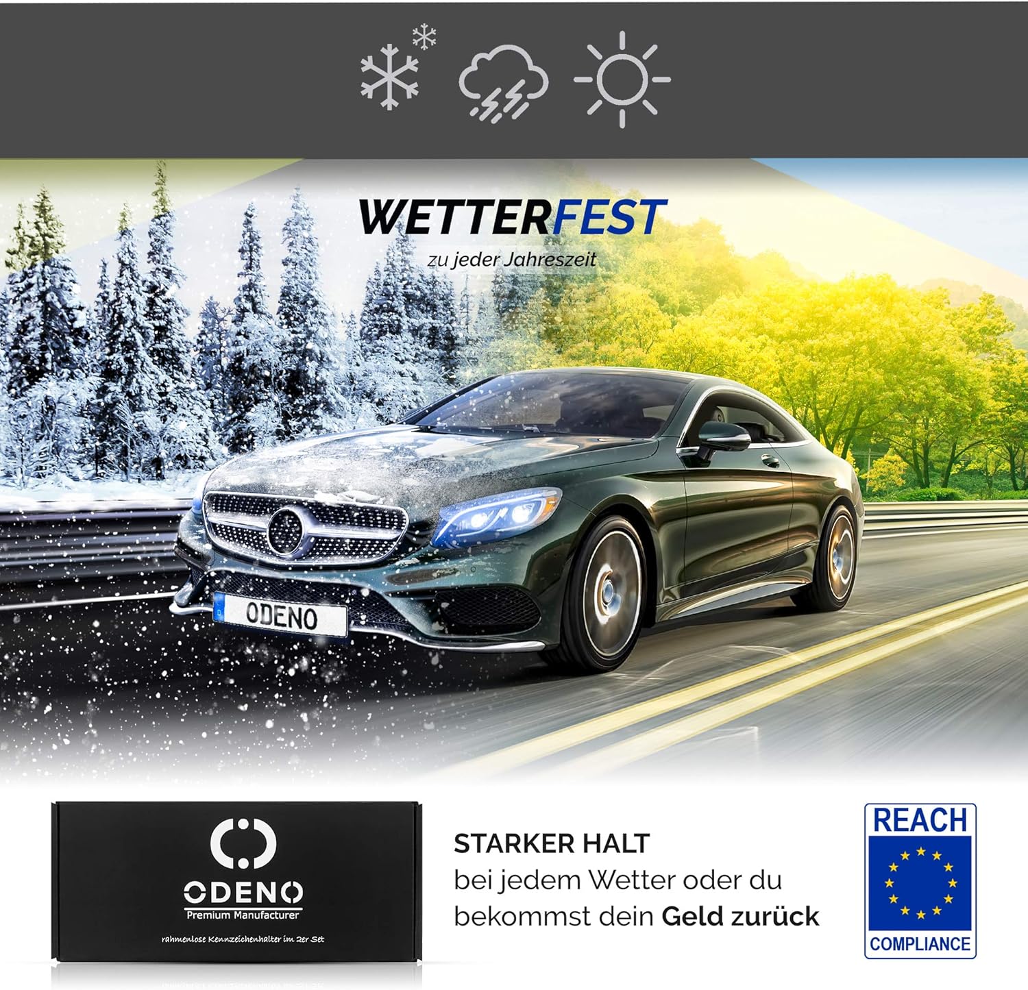 Detalle de DAS ORIGINAL ODENO Klett Kennzeichenhalter-Set Rahmungsfrei – Selbstklebend, wetterfest, STRONG Klettbindung