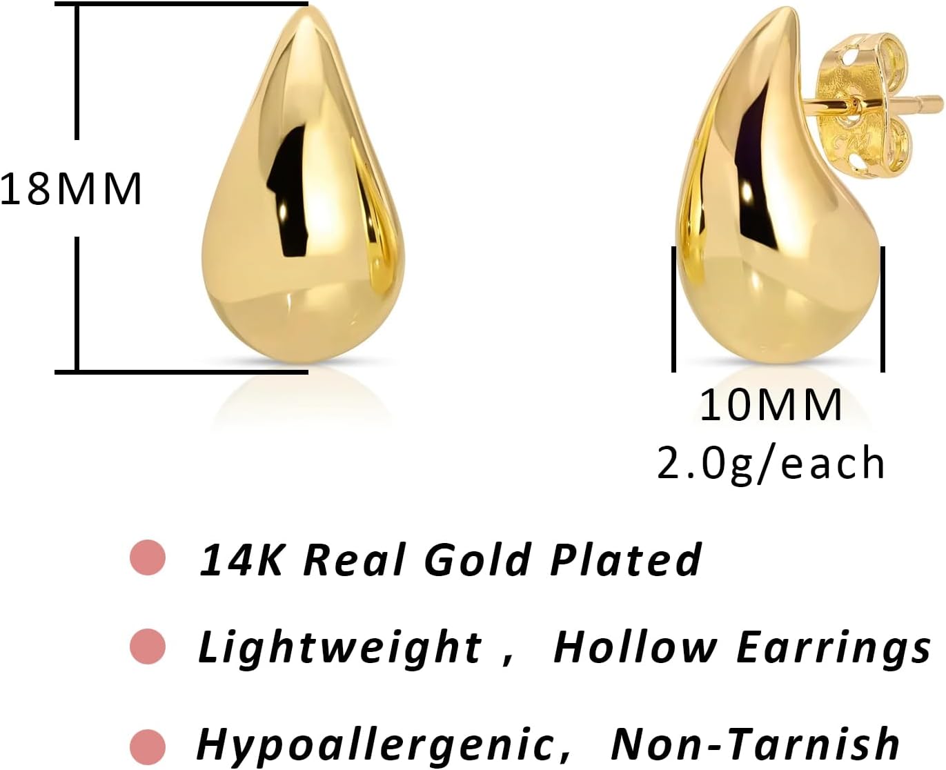 Thumbnail 4 de Tropfenohrringe „Dupes“ für Frauen – dicke goldfarbene Chunky Hoops aus Messing, hypoallergen (ohne Edelstein)