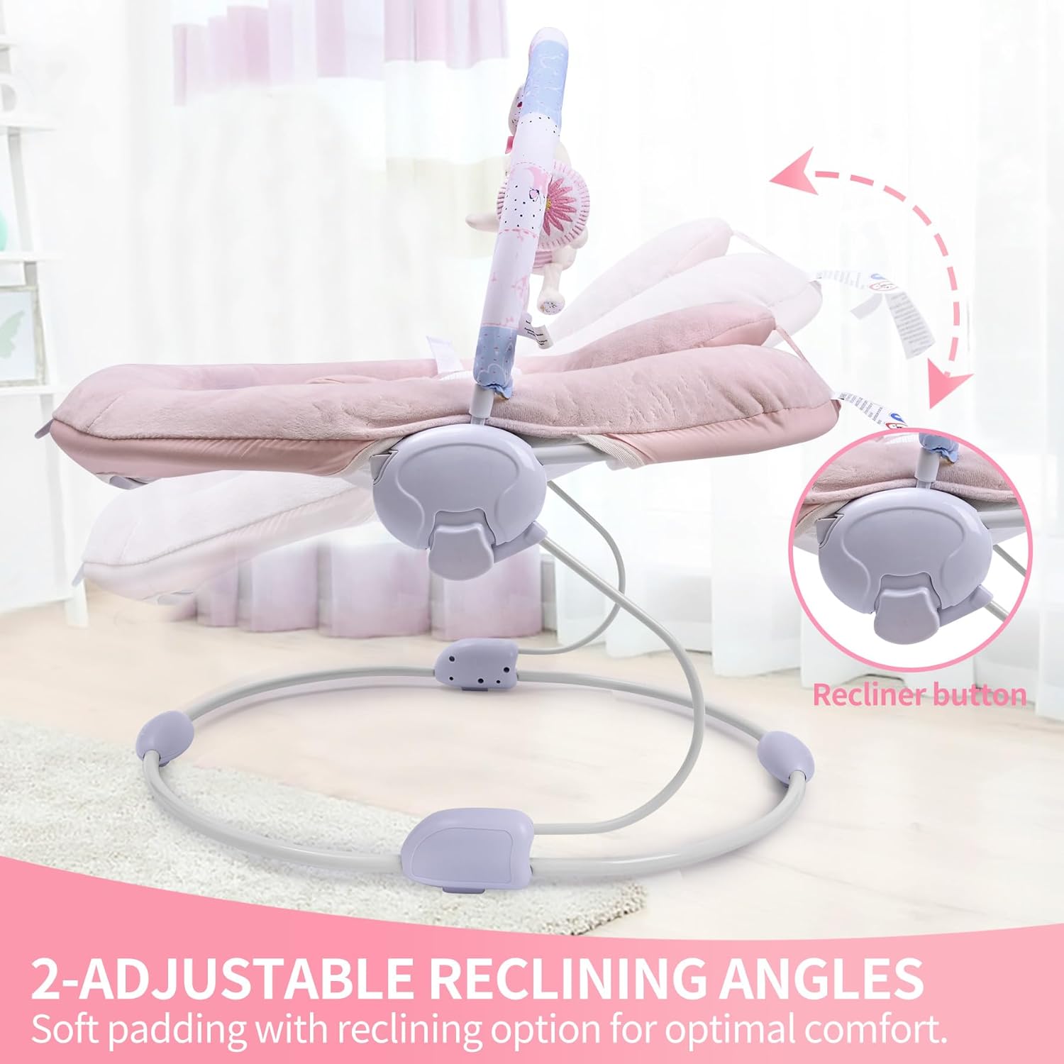 Thumbnail 3 de LADIDA Soft and Padded Baby Bouncer with Soothing Music and Vibration (Pretty Pink Rabbit Theme)