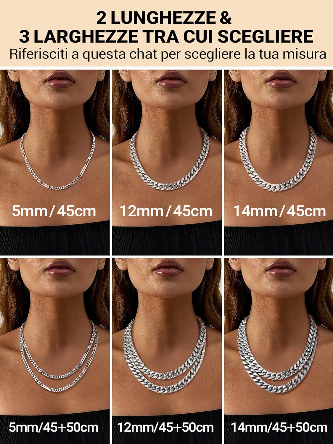 Thumbnail 2 de PROSTEEL Collana a catena cubana Miami in acciaio 316L (5/12/14 mm) impermeabile e resistente allo sbiadimento