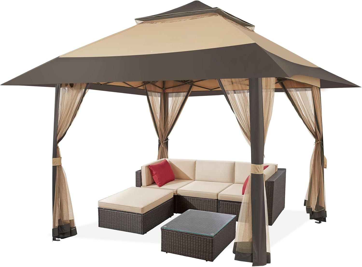 Detalle de Yaheetech Gazebo da Giardino Esterno 4x4 m with Zanzariera, Struttura in Metallo e Tetto Allargato