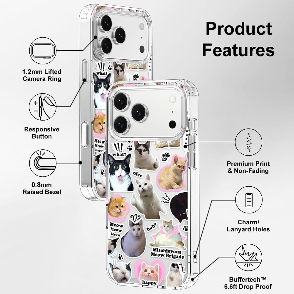 Thumbnail 6 de MOSNOVO for iPhone 17 Pro Max Case with Buffertech Shock Absorption, Clear Cat Brigade Design, Camera Control
