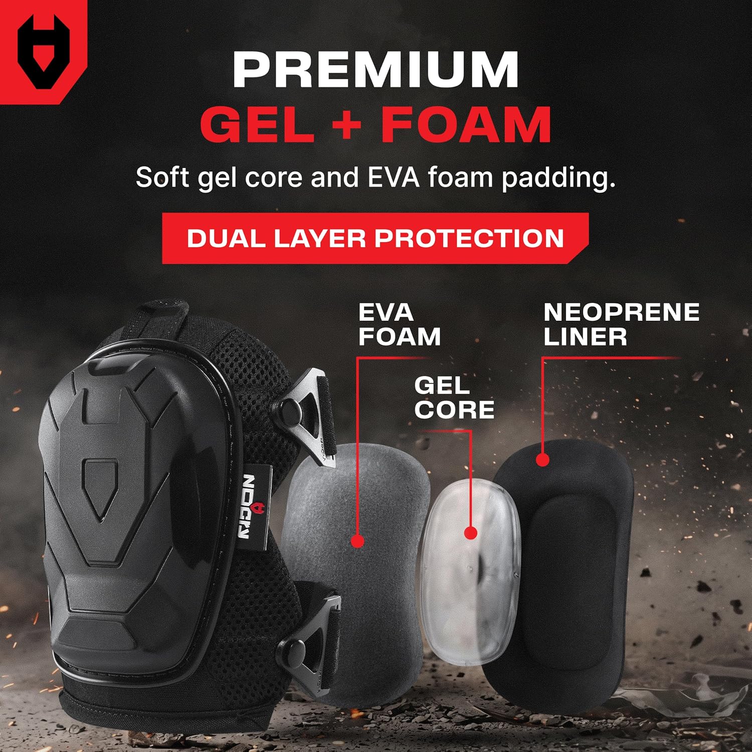 Detalle de NoCry Professional Construction Knee Pads with Gel Foam, Ankle Support and Non-Slip Cap