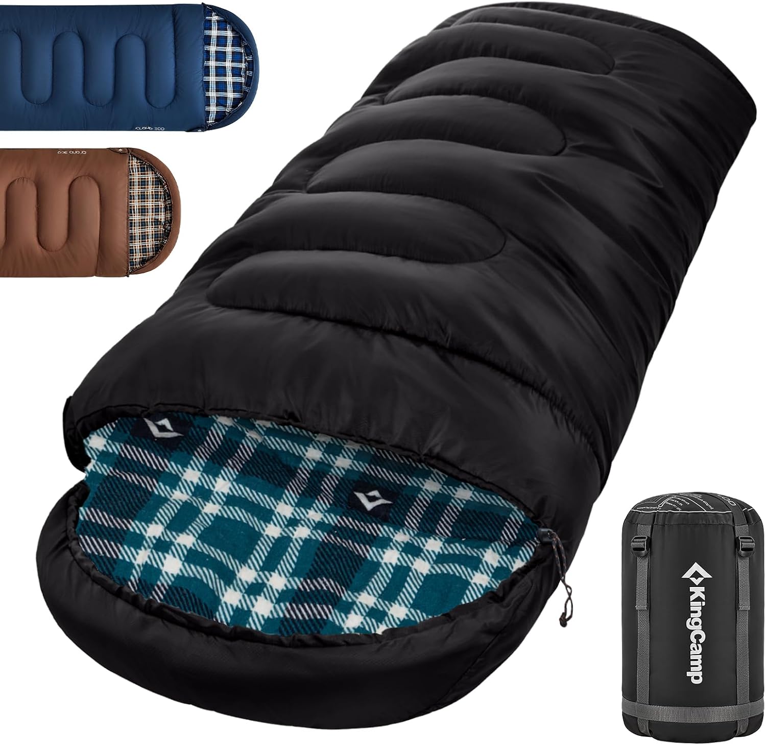 Detalle de KingCamp flannel cotton winter sleeping bag (extra large) – comfort 4°C, limit 0°C, extreme -15°C, 3–4 seasons