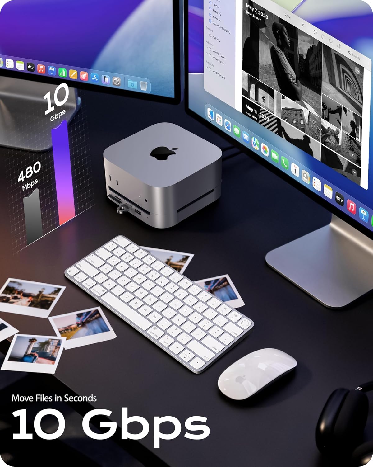 Detalle de Stouchi Mac Mini M4 Dock: 8TB SSD Enclosure, 8-Port Hub & Power Button for a Neat Mac Mini Setup