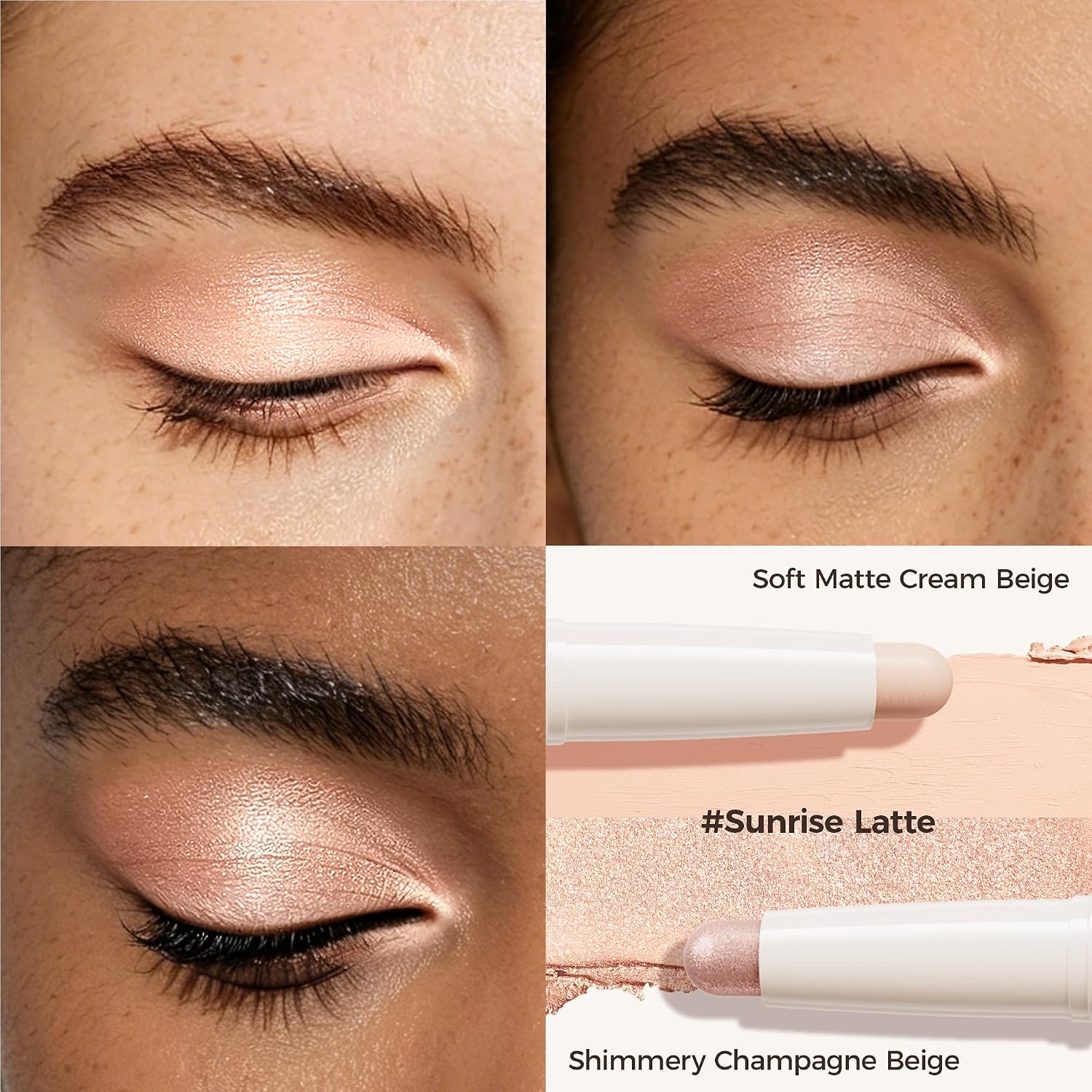 Detalle 2 de exmiloo Cream Eyeshadow Stick Duo, Nude Beige Matte & Champagne Shimmer
