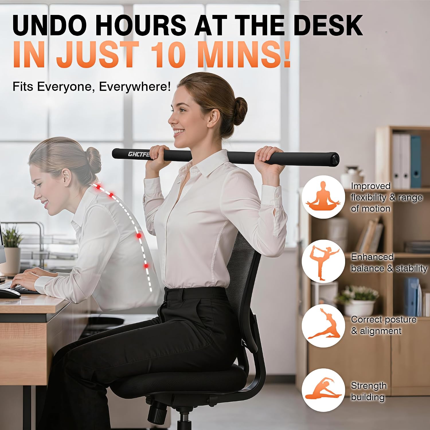 Detalle 2 de GHCTFE Yoga Stick for Stretching, Adjustable 4-Section Steel Mobility Bar