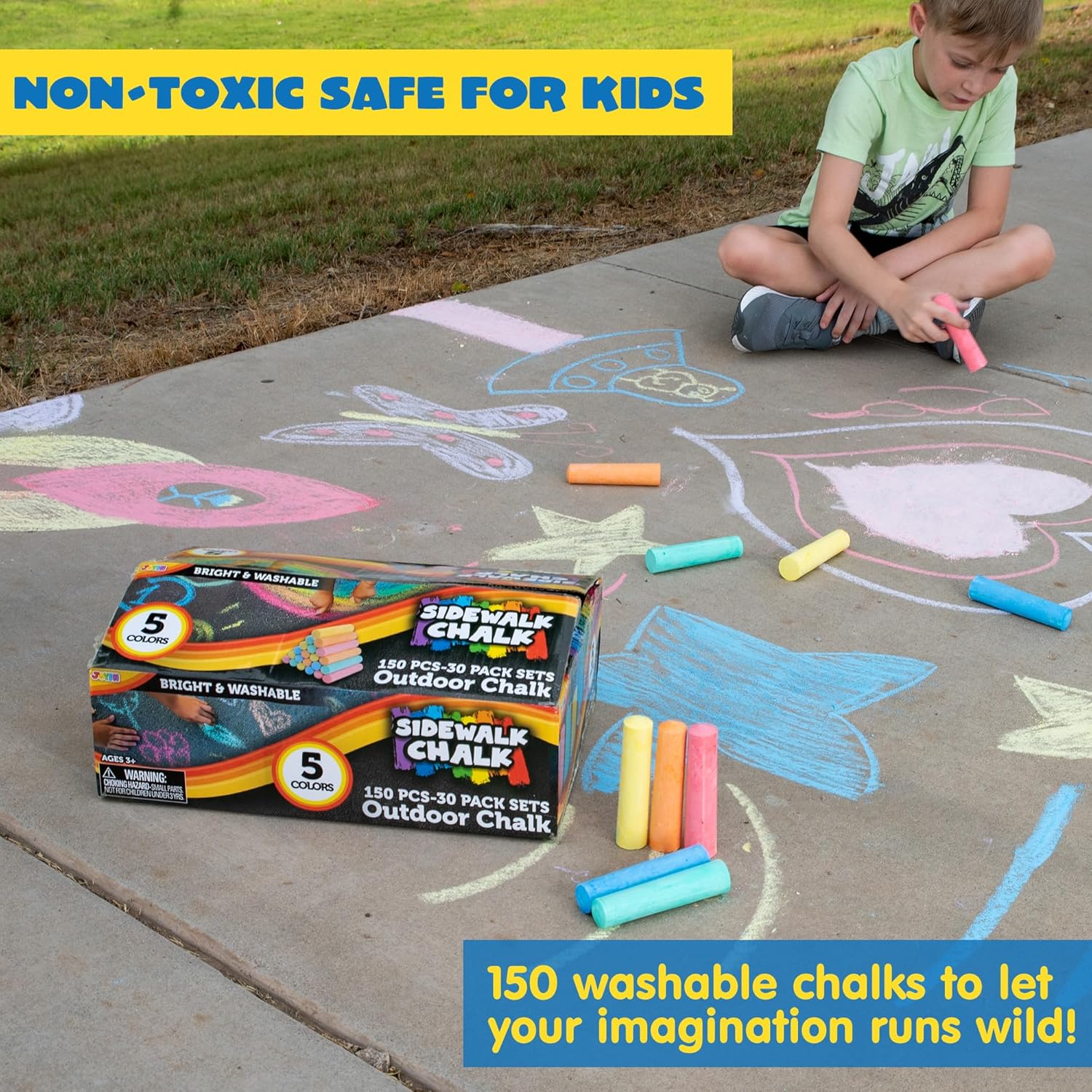 Thumbnail 4 de JOYIN 150-Piece Sidewalk Chalk Set (30 Packs, 5 Colors) — Jumbo, Non-Toxic, Washable Outdoor Chalk