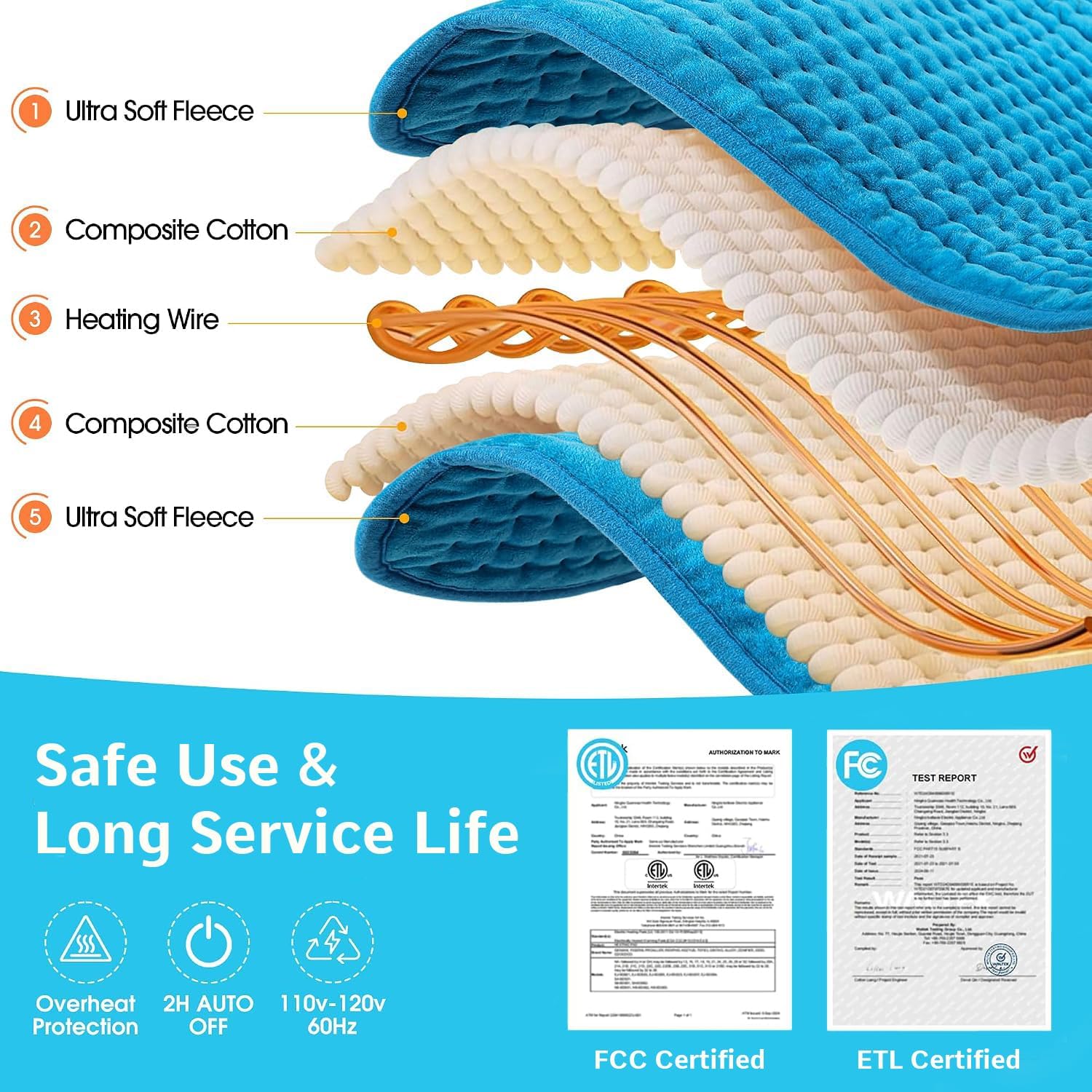 Thumbnail 6 de BOILEAU NA-H2623C Extra-Large Electric Heating Pad, 17" x 33", 3 Heat Settings