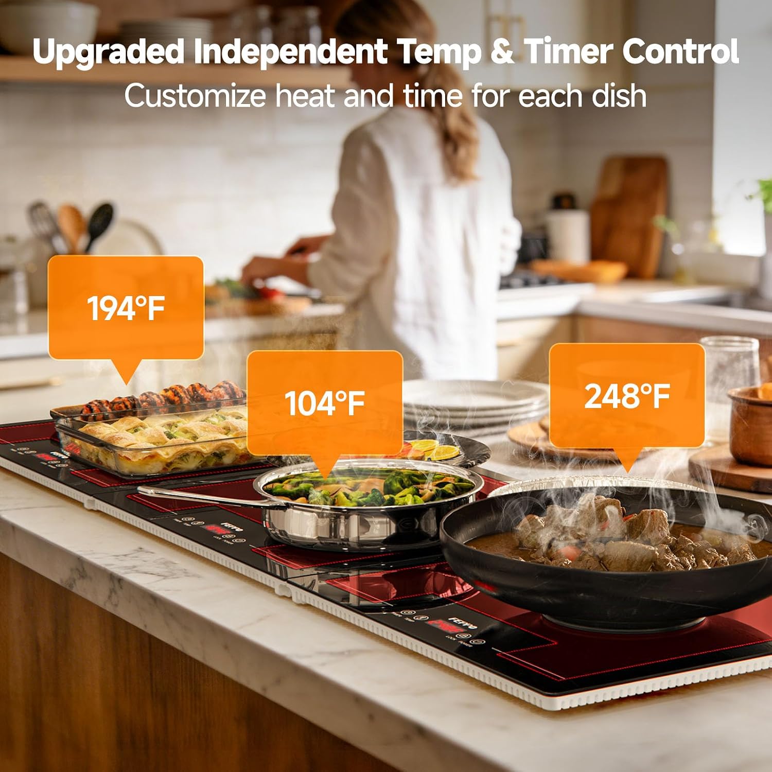 Detalle de FEPPO HF-PJ03 Electric Food Warming Tray, Modular 47" x 15" Glass Surface