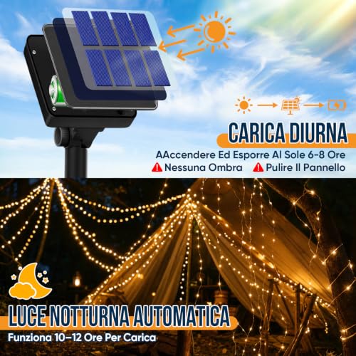 Detalle de Hoteril Luci Solari da Esterno 2 Pacchi 15+2M 150 LED IP65 – Decorazioni per Giardino, Patio e Alberi