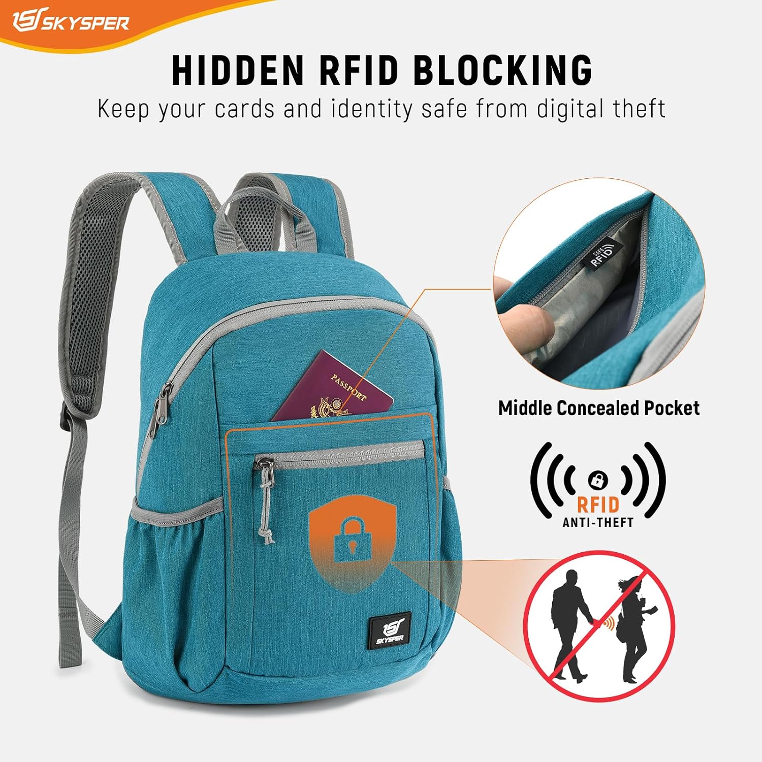 Thumbnail 1 de SKYSPER Small Anti-Theft Hiking Backpack 18L RFID Packable Daypack
