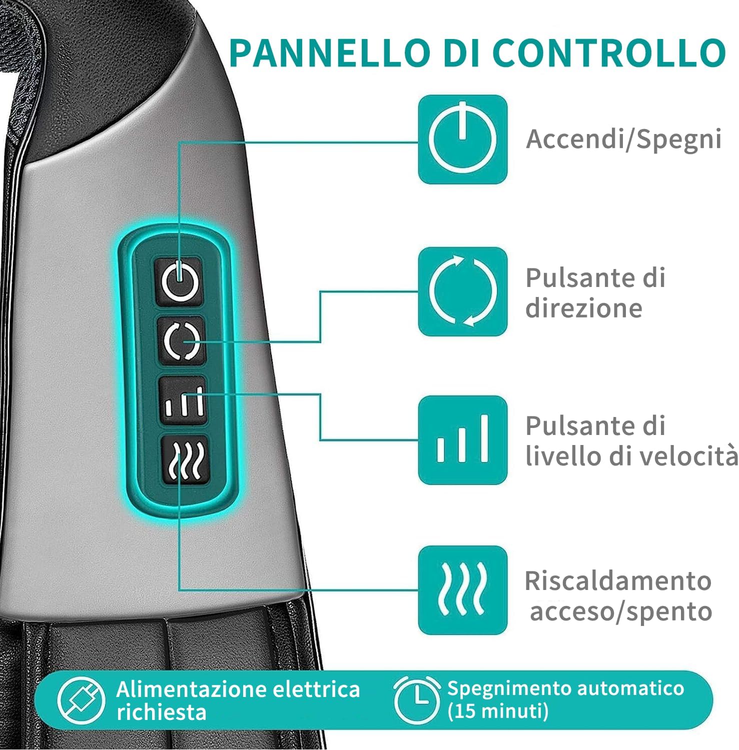 Detalle de Nekteck Shiatsu cervicale e massaggiatore posteriore 3D con calore, tessuto traspirante e protezione autom. 1 anno
